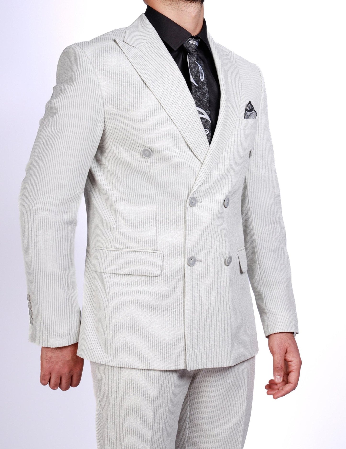 Men’s Light Gray Pinstripe Suit - SUITHARBOR