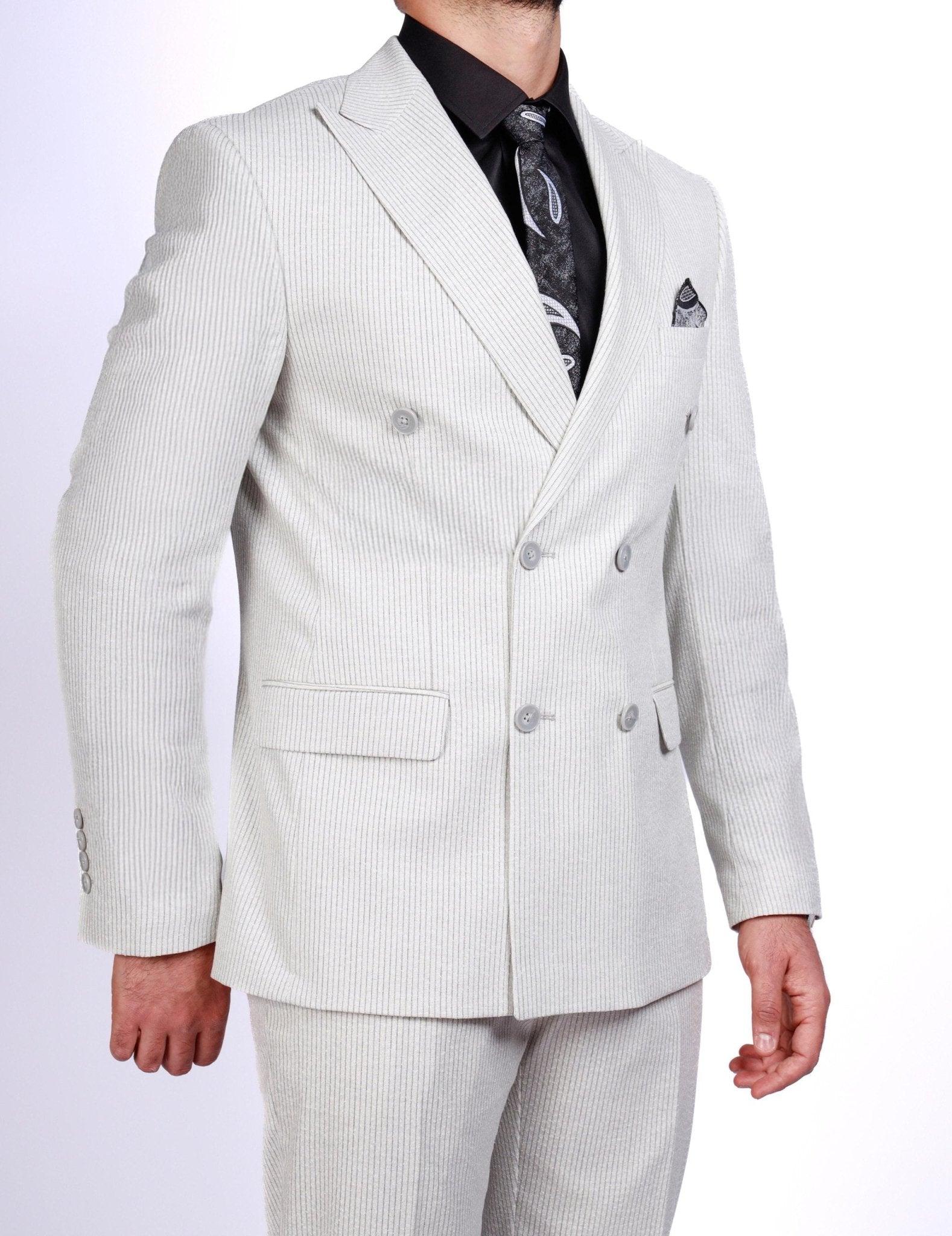 Men’s Light Gray Pinstripe Suit - SUITHARBOR