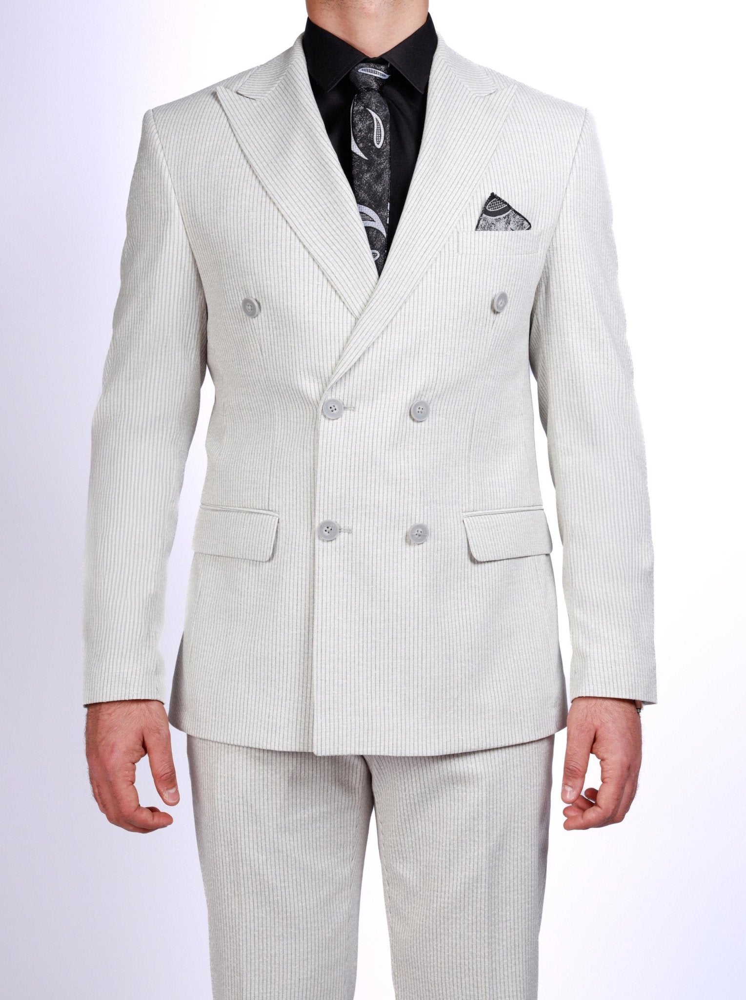 Men’s Light Gray Pinstripe Suit - SUITHARBOR