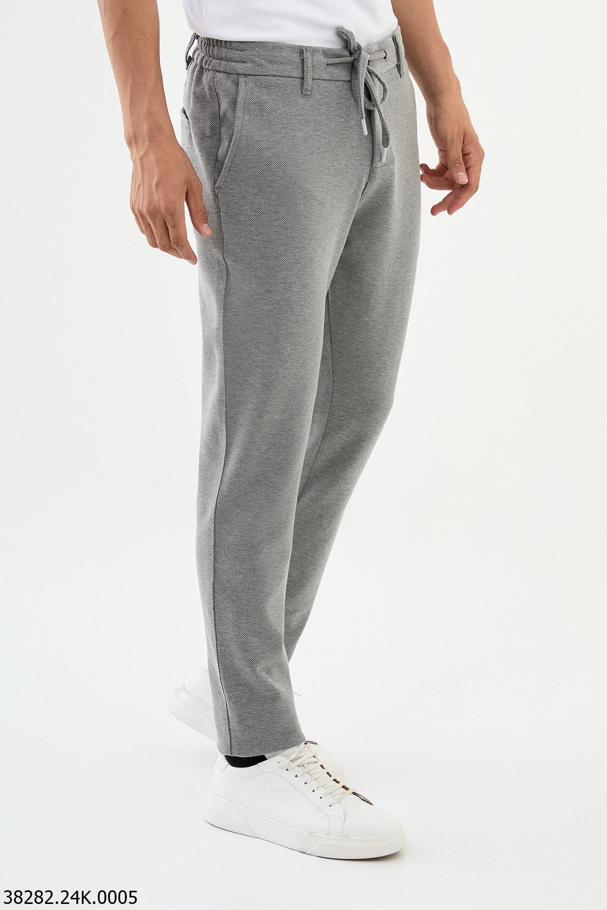Men’s Light Gray Slim Fit Drawstring Trousers - SUITHARBOR