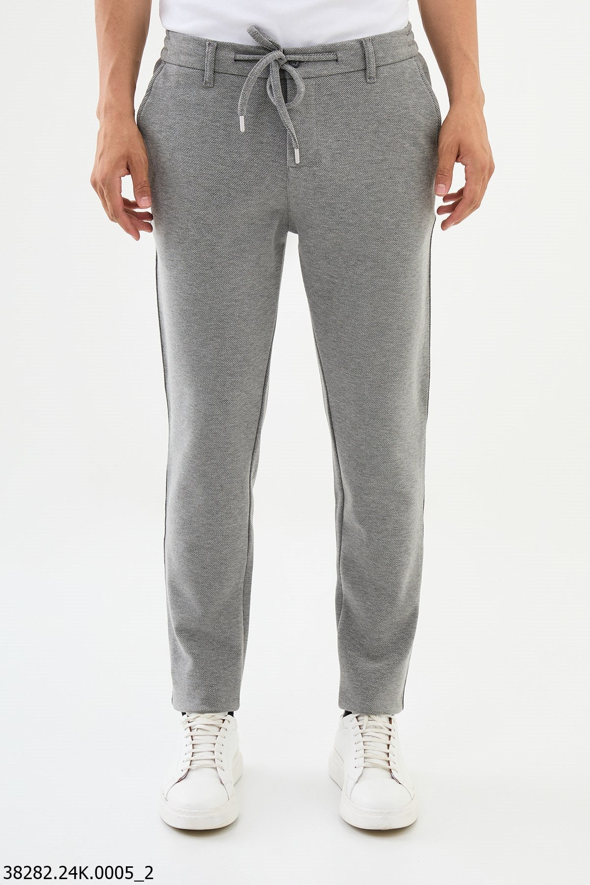 Men’s Light Gray Slim Fit Drawstring Trousers - SUITHARBOR