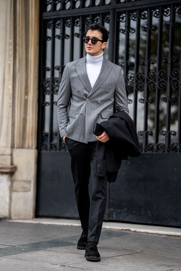 Men’s Light Grey Double - Breasted Blazer - SUITHARBOR