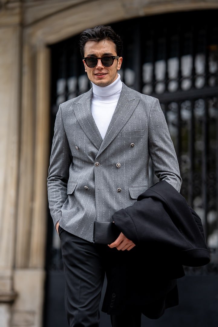 Men’s Light Grey Double - Breasted Blazer - SUITHARBOR