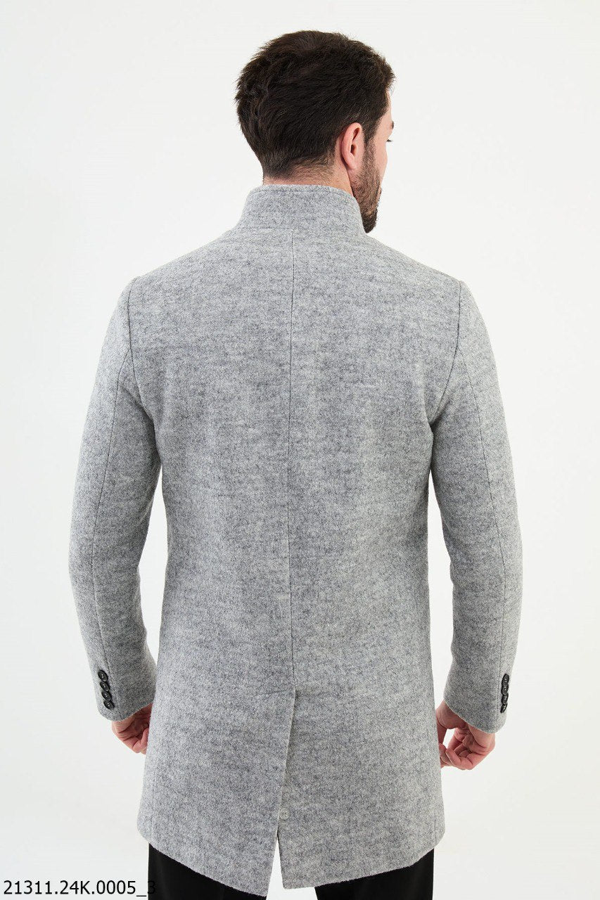 Men's Light Grey Stand Collar Coat - SUITHARBOR