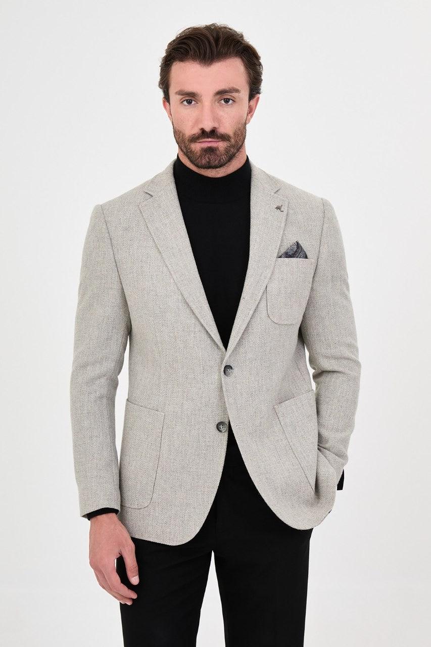Men’s light grey single-breasted blazer, alternate front view