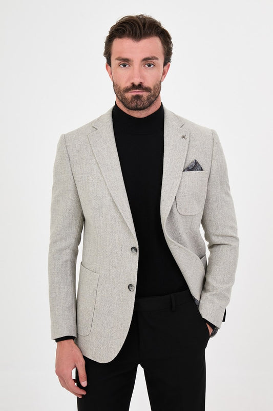Men’s light grey blazer, front view