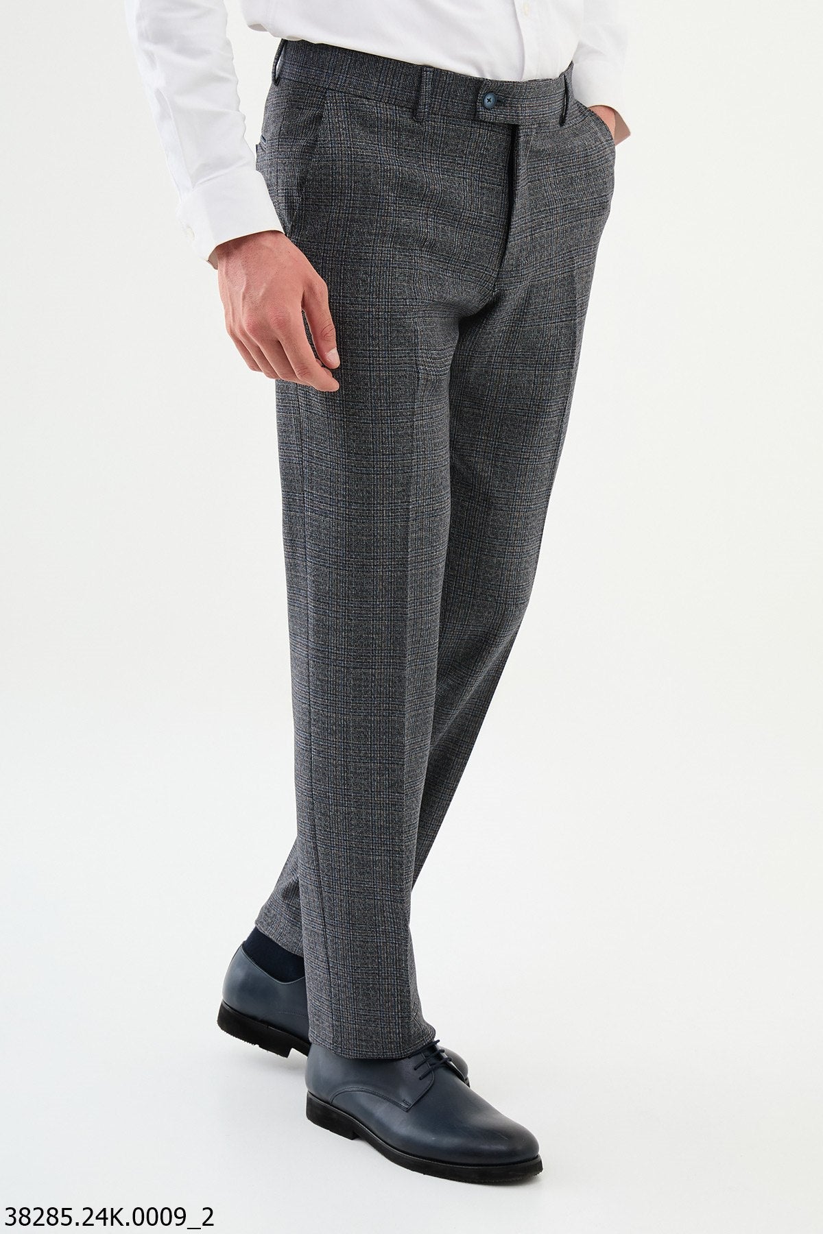 Men’s Navy Blue Slim Fit Checked Tailored Trousers - SUITHARBOR