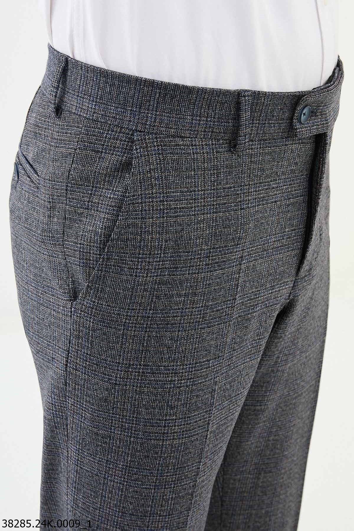 Men’s Navy Blue Slim Fit Checked Tailored Trousers - SUITHARBOR