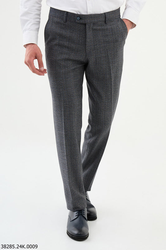 Men’s Navy Blue Slim Fit Checked Tailored Trousers - SUITHARBOR