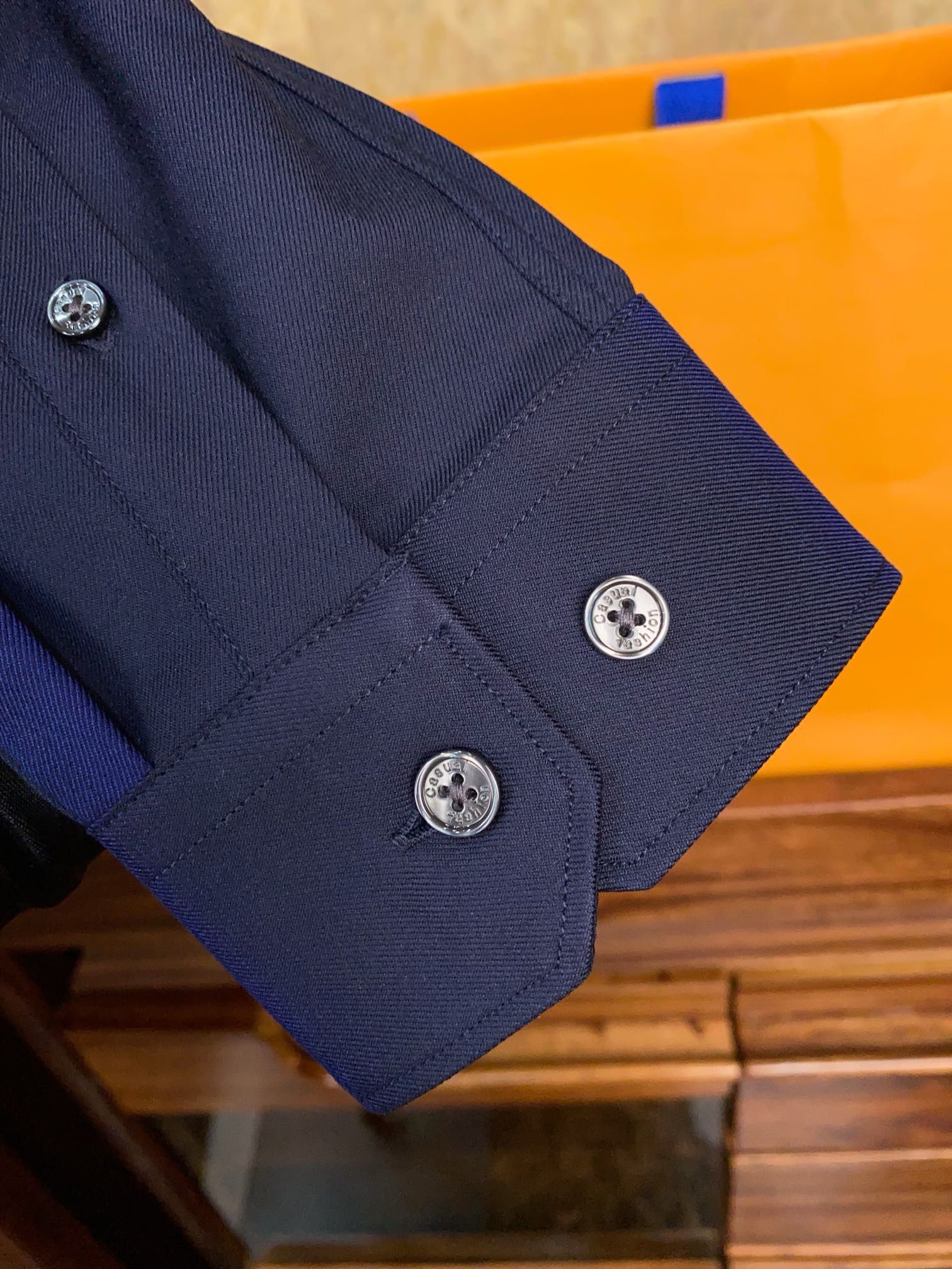 Men’s Navy Blue Striped Dress Shirt - SUITHARBOR