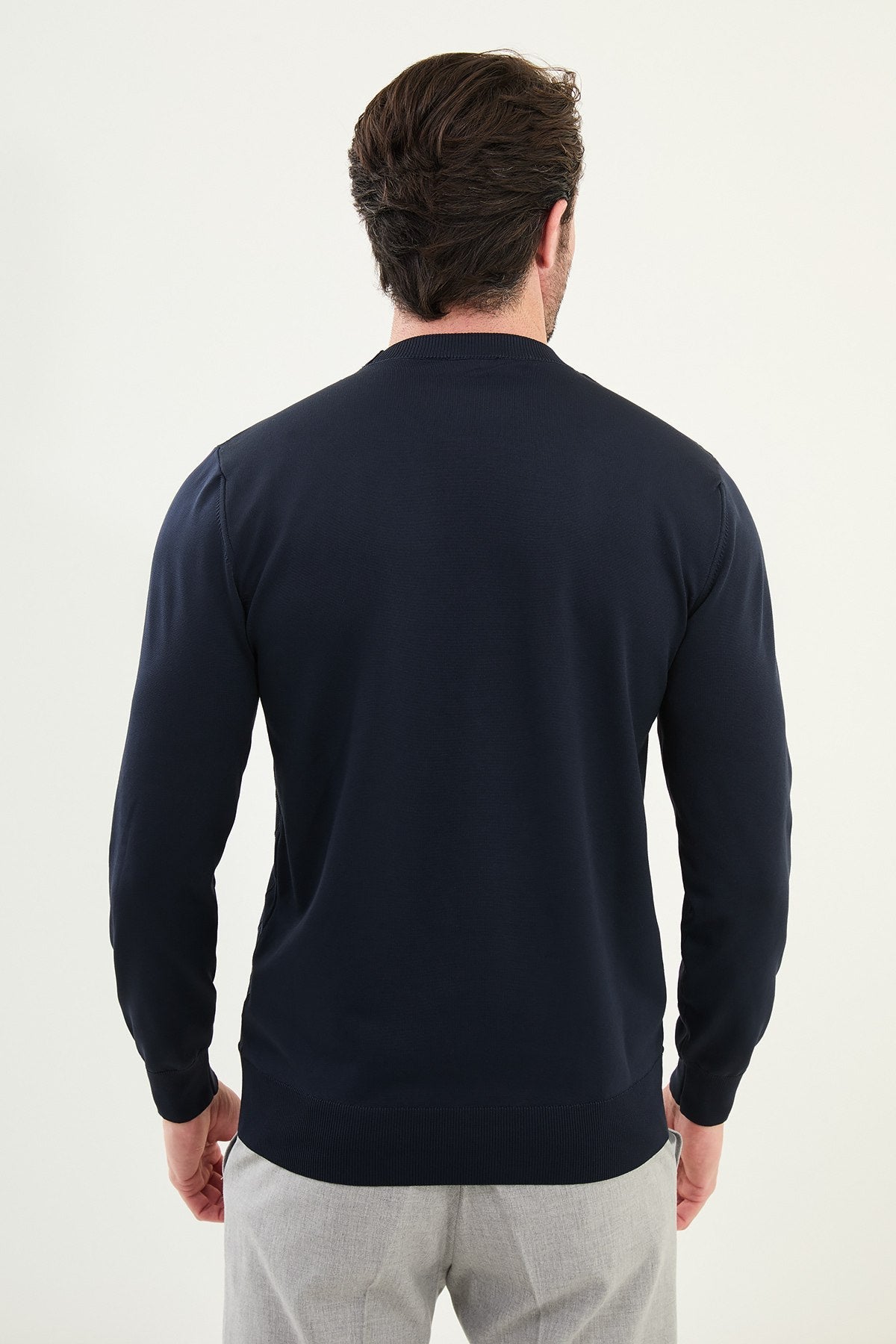 Men’s Navy Blue Textured Knit Sweater - SUITHARBOR