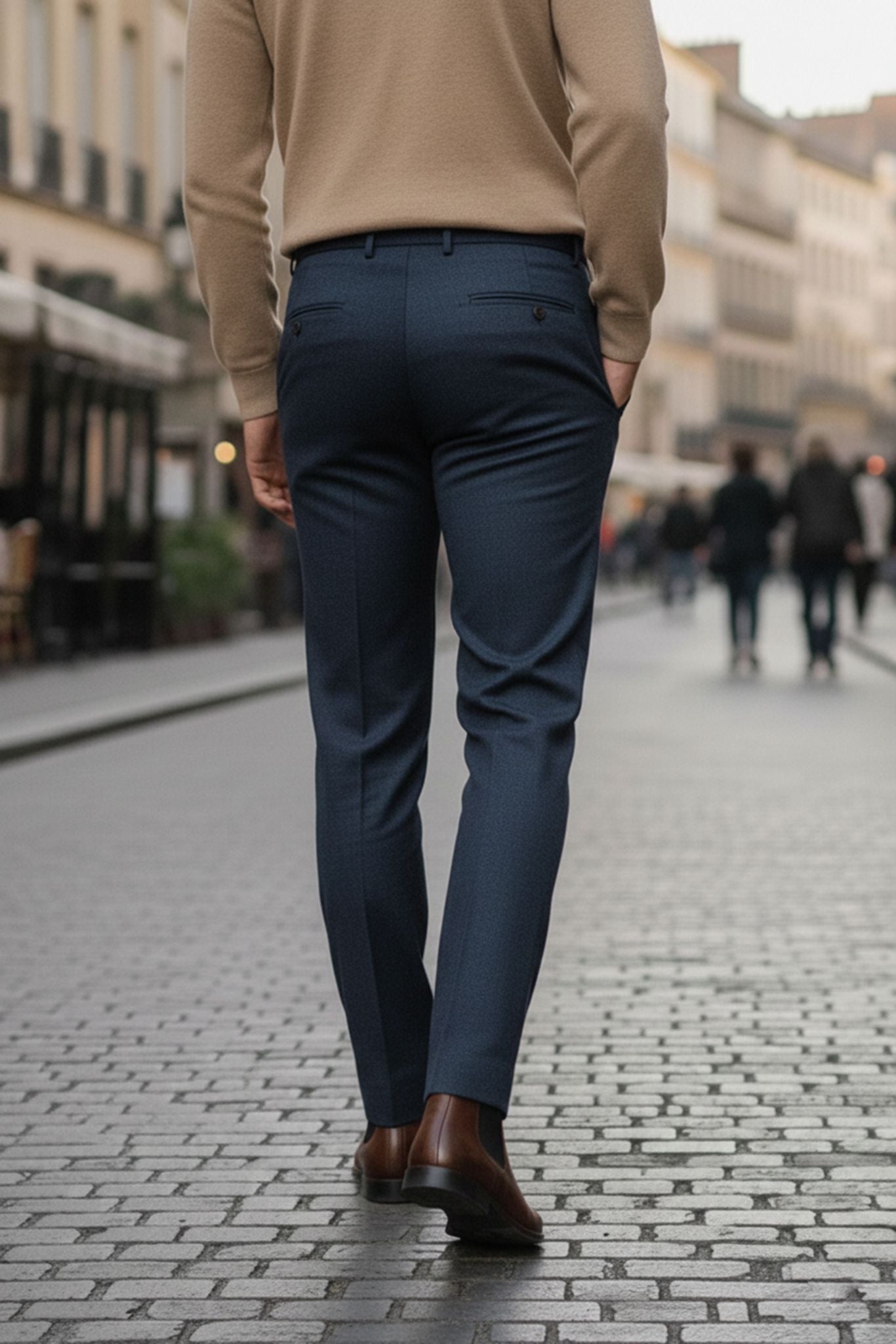 Men's Navy Blue Wool Blend Dress Trousers - SUITHARBOR