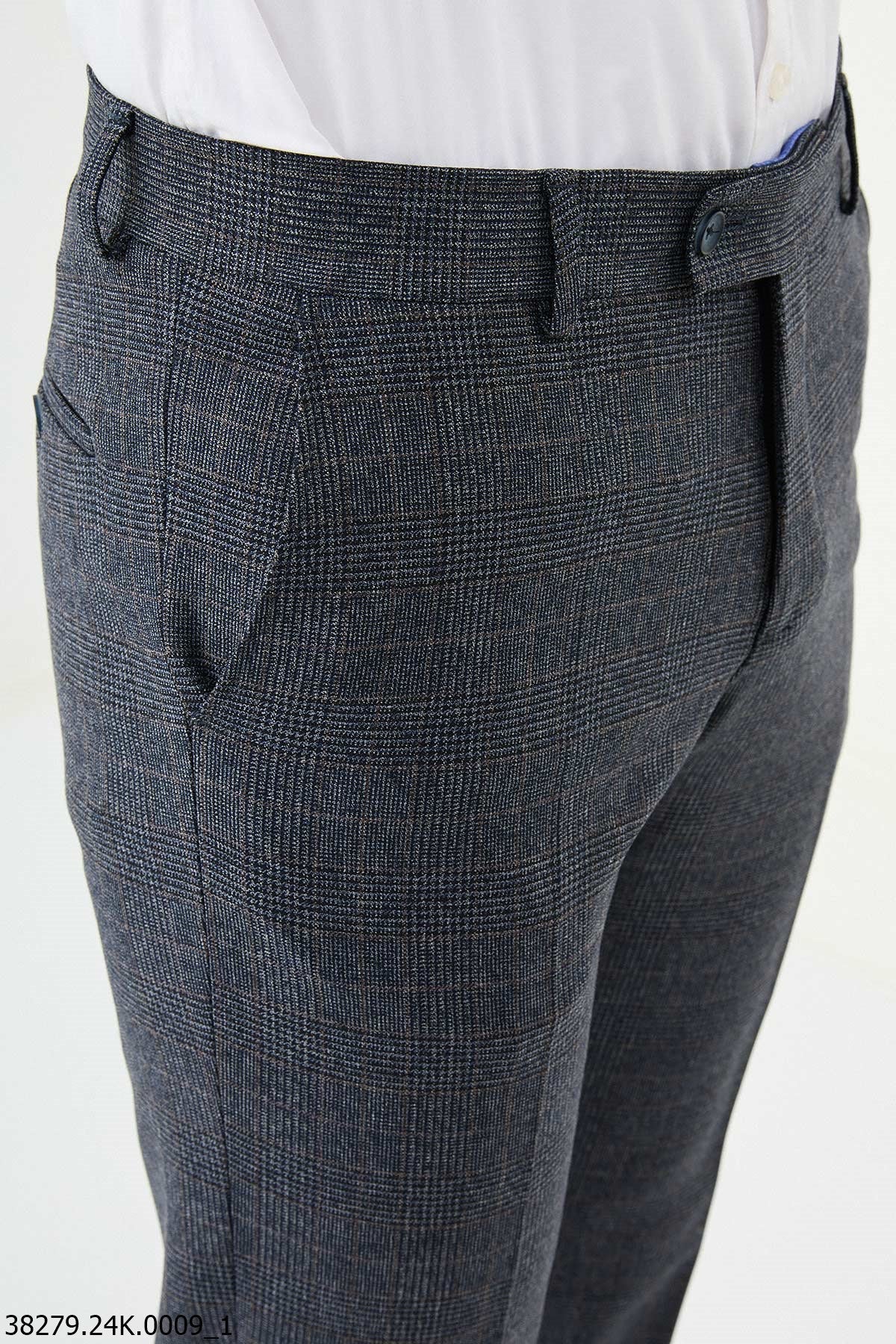 Men’s Navy Check Slim Fit Trousers - SUITHARBOR