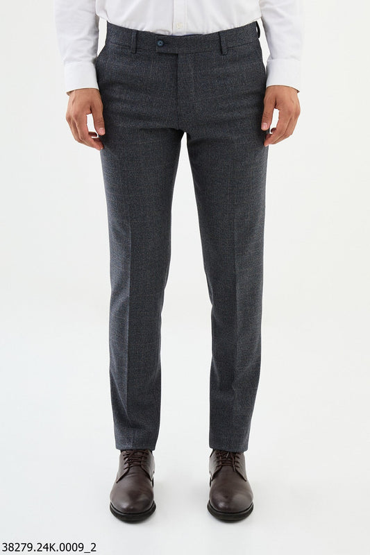 Men’s Navy Check Slim Fit Trousers - SUITHARBOR