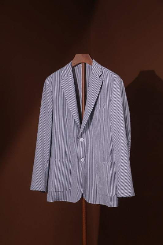 Men’s Navy & White Striped Seersucker Blazer - SUITHARBOR