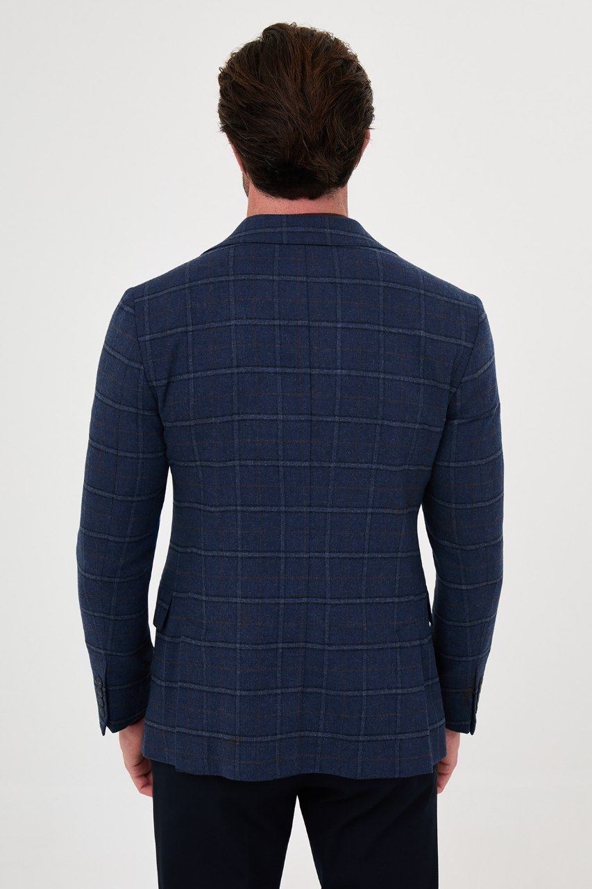 Men's navy windowpane blazer, angled view