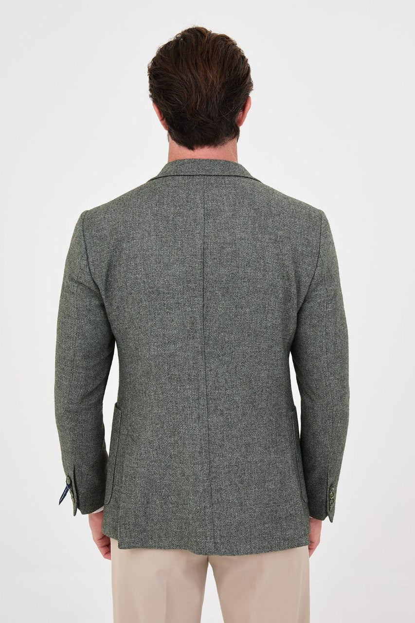 Back view of men’s olive green blazer