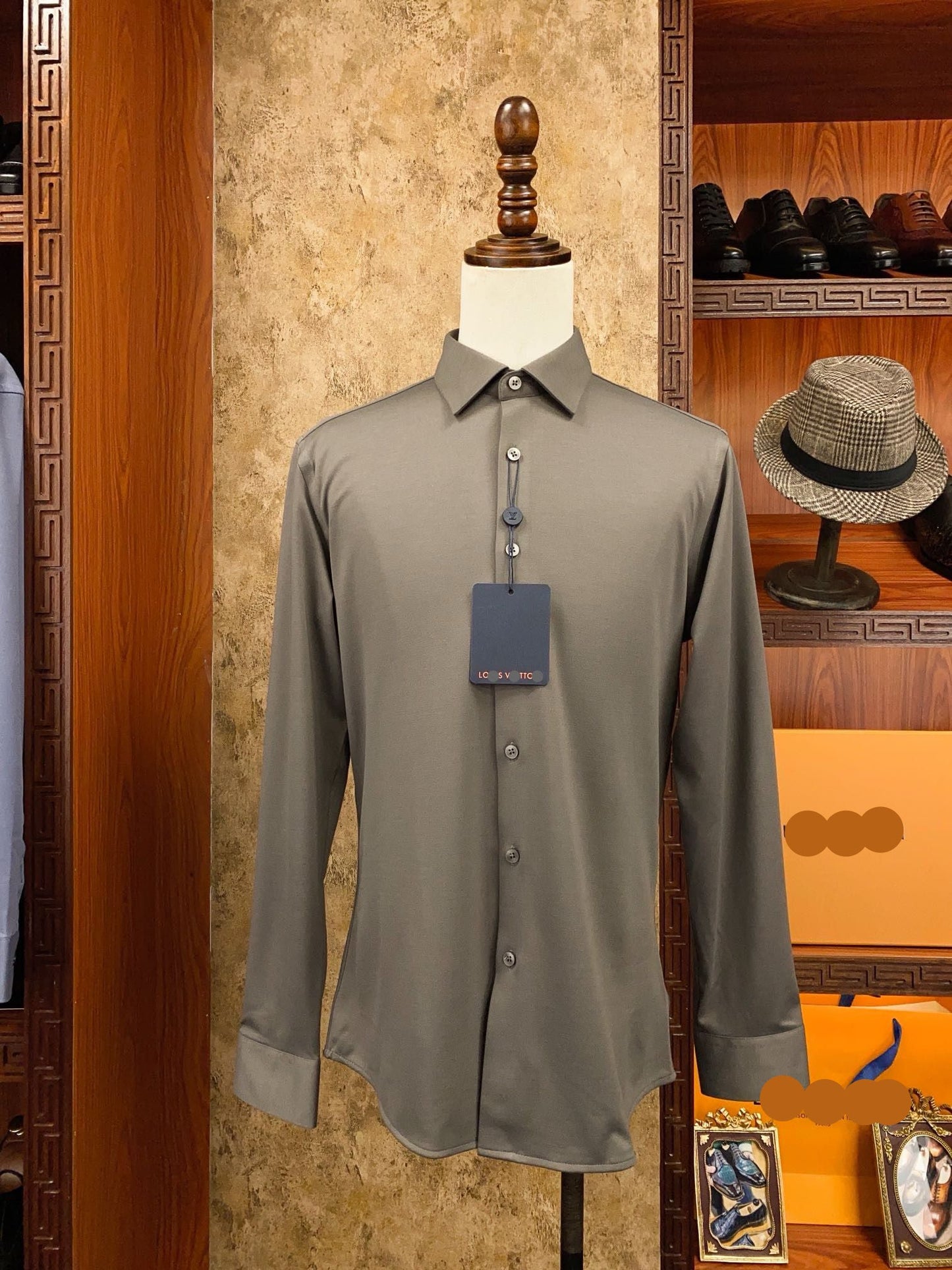 Men’s Olive Grey Modern Dress Shirt - SUITHARBOR