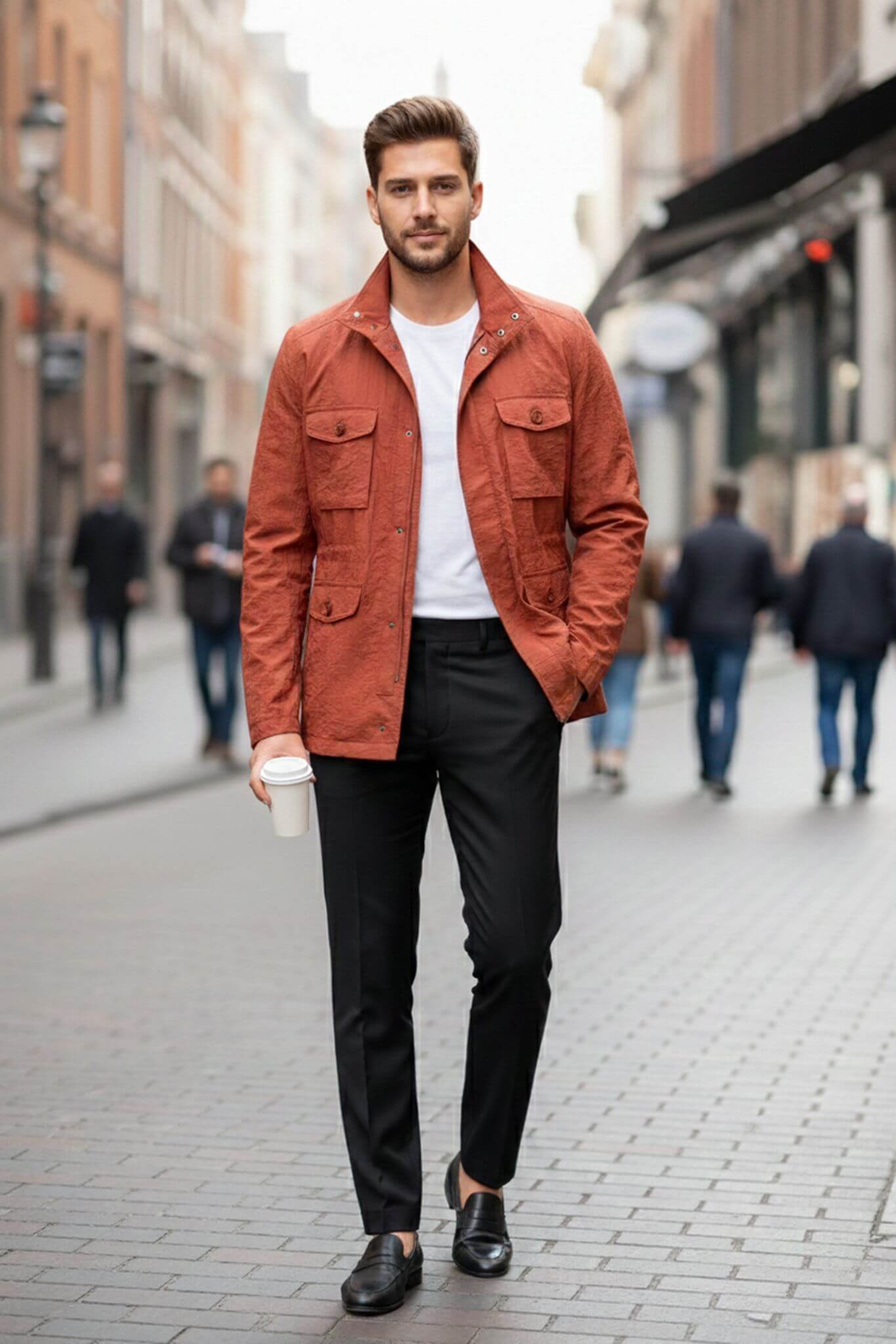 Men's Rust Field Jacket with Slim Fit Adjustable Waist - SUITHARBOR