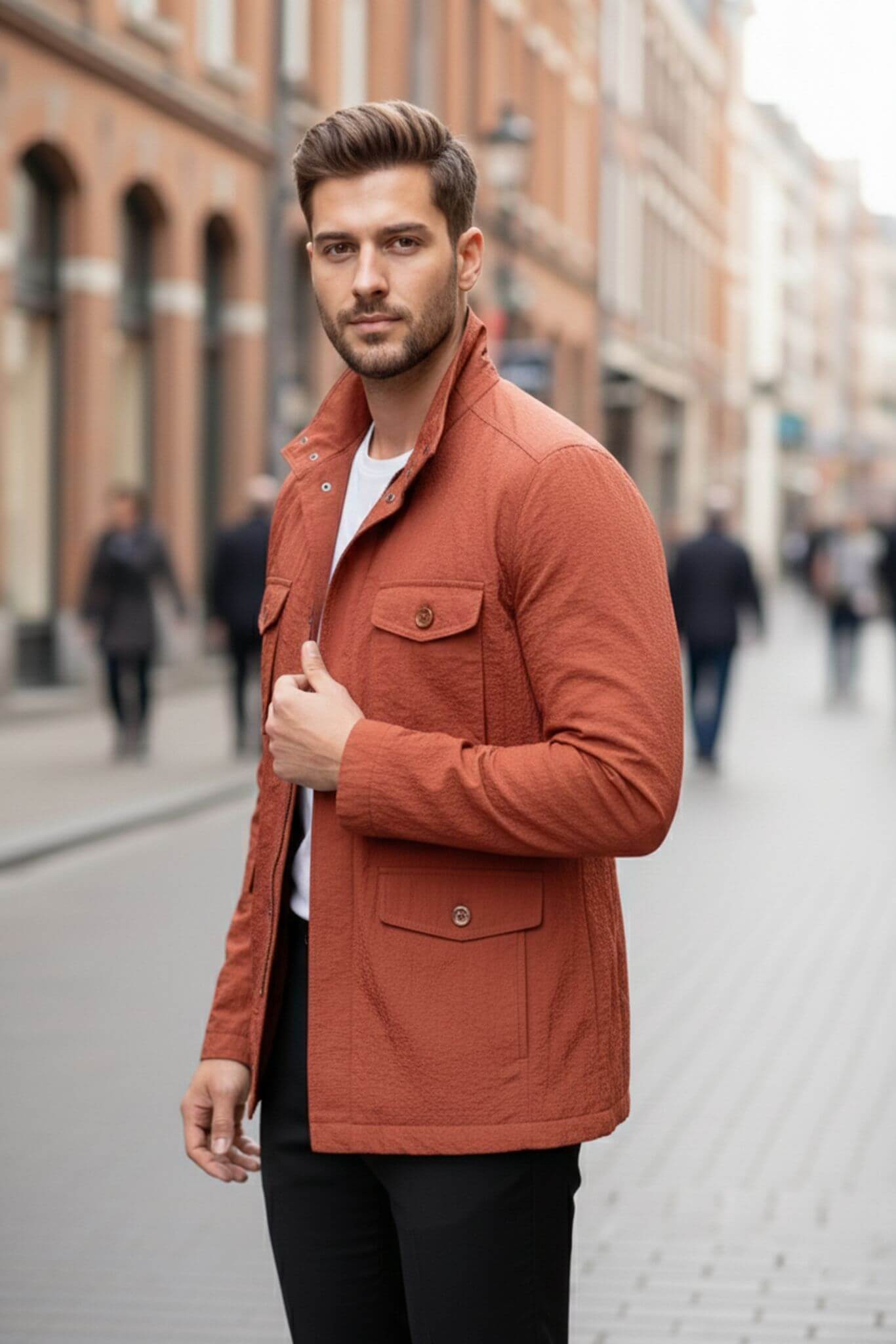 Men's Rust Field Jacket with Slim Fit Adjustable Waist - SUITHARBOR