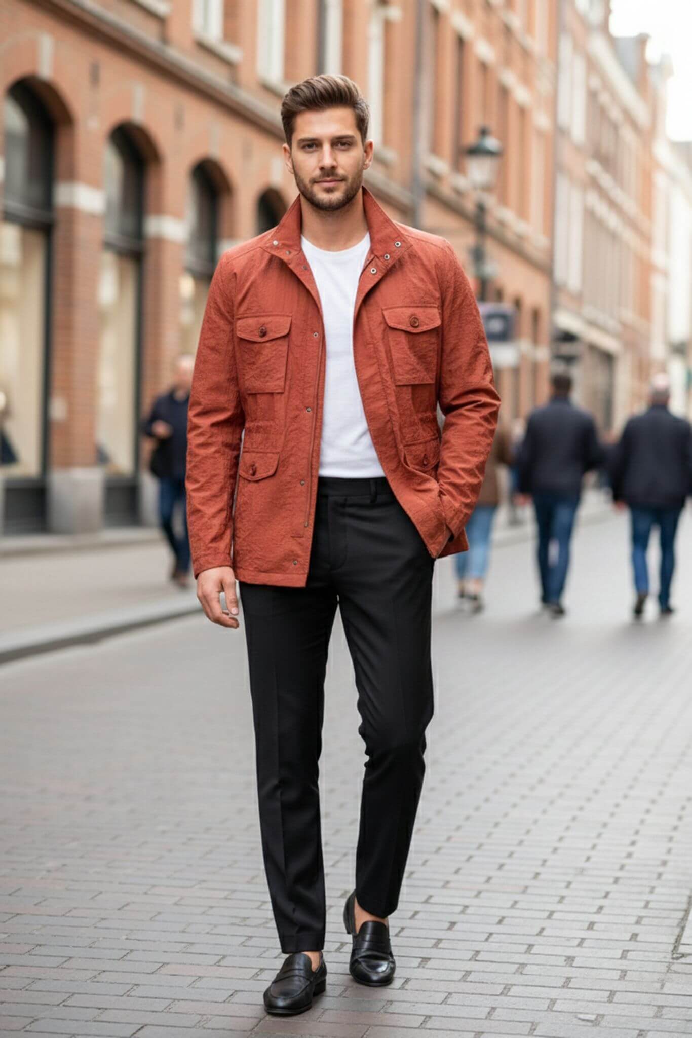 Men's Rust Field Jacket with Slim Fit Adjustable Waist - SUITHARBOR