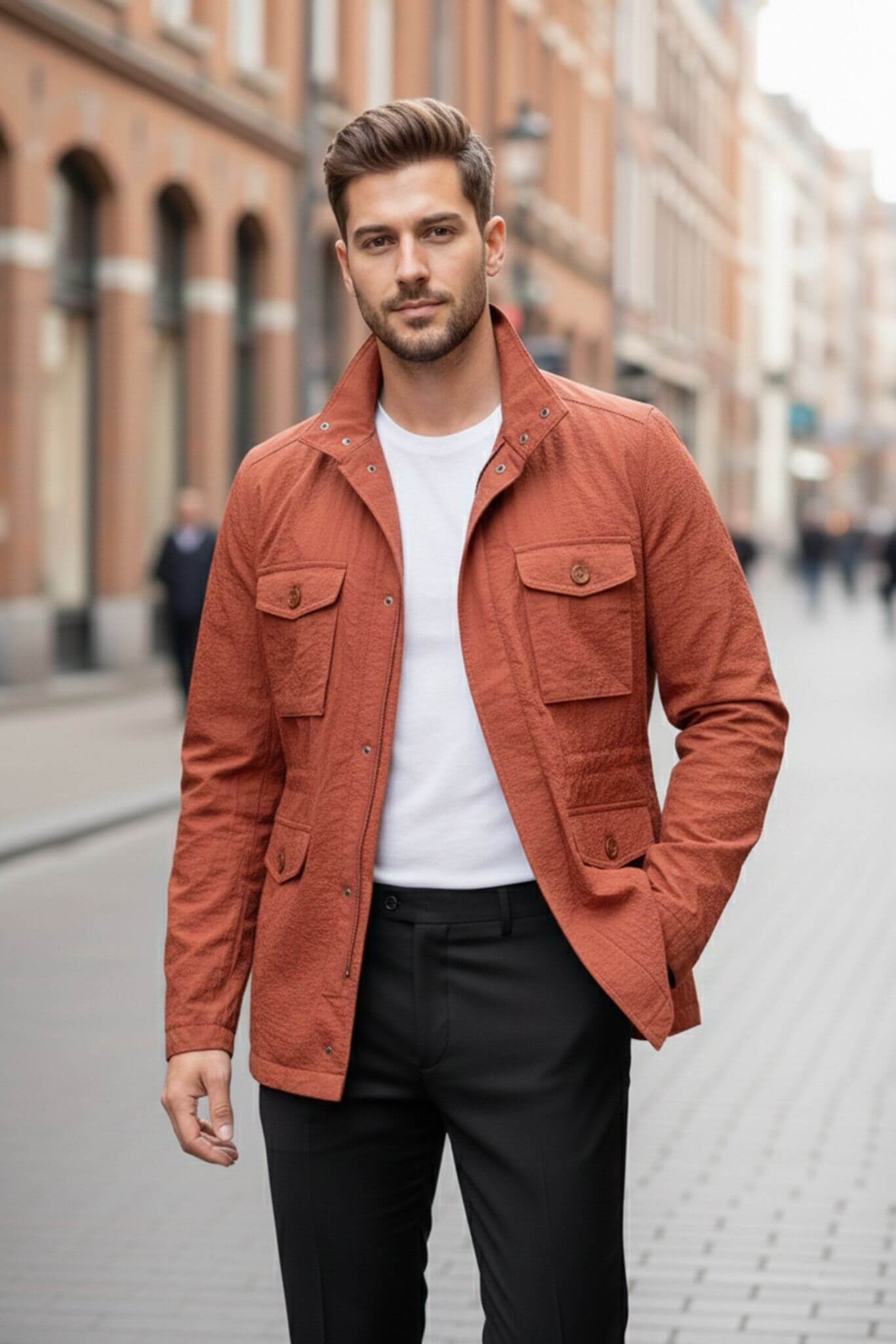 Men's Rust Field Jacket with Slim Fit Adjustable Waist - SUITHARBOR