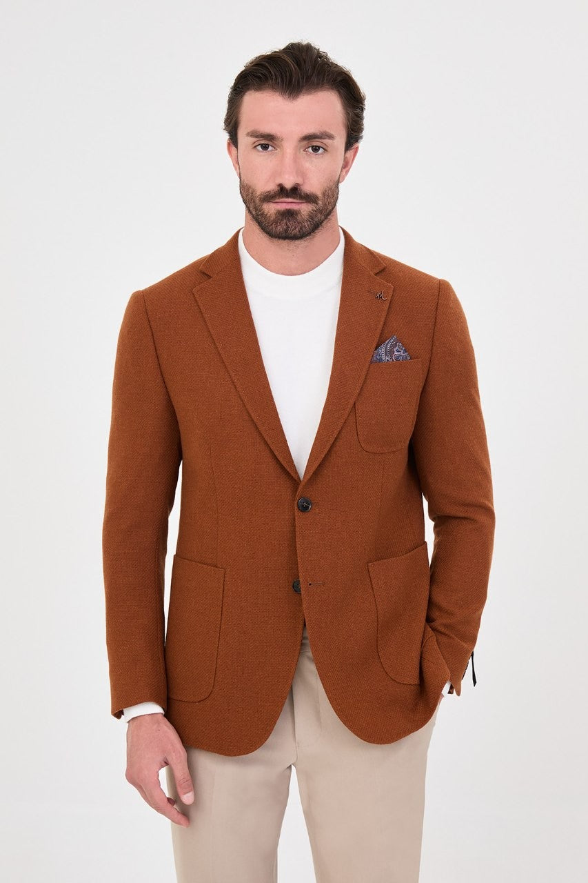 Men’s rust orange single-breasted blazer, alternate front view