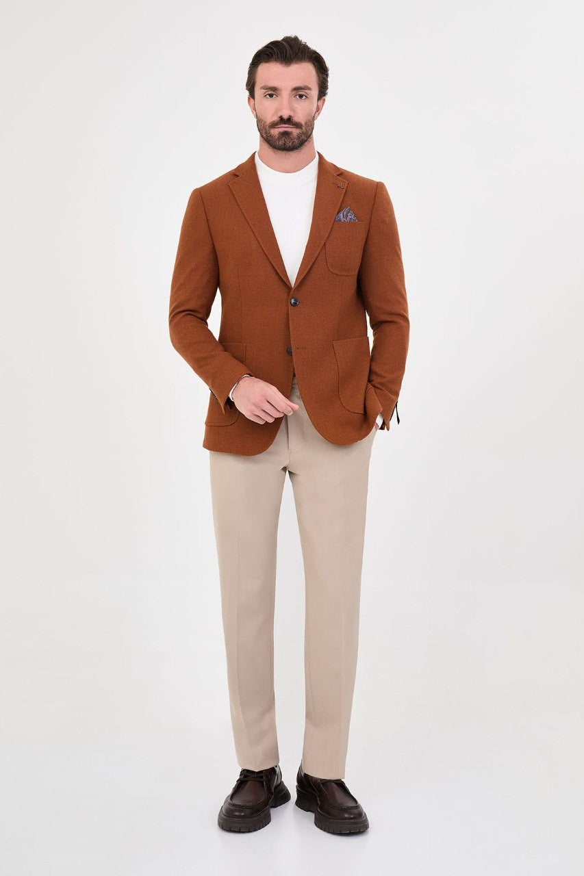 Men’s rust orange blazer, full-length outfit view