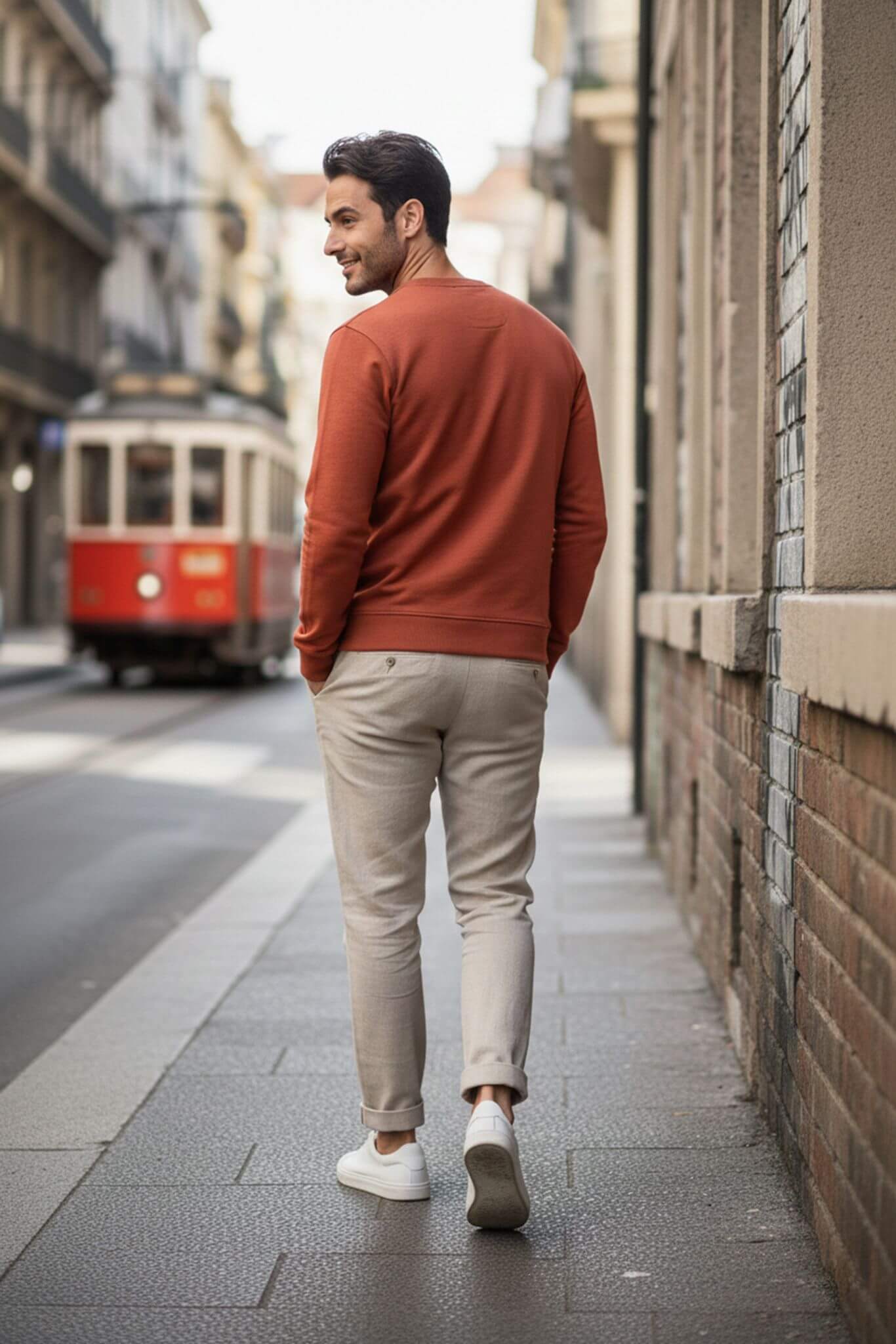 Men's Rust Patterned Cotton Crew Neck Sweatshirt - SUITHARBOR