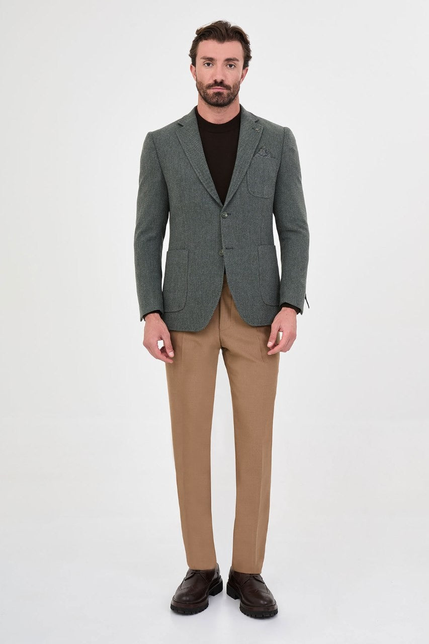 Men’s sage green blazer, full-length outfit view