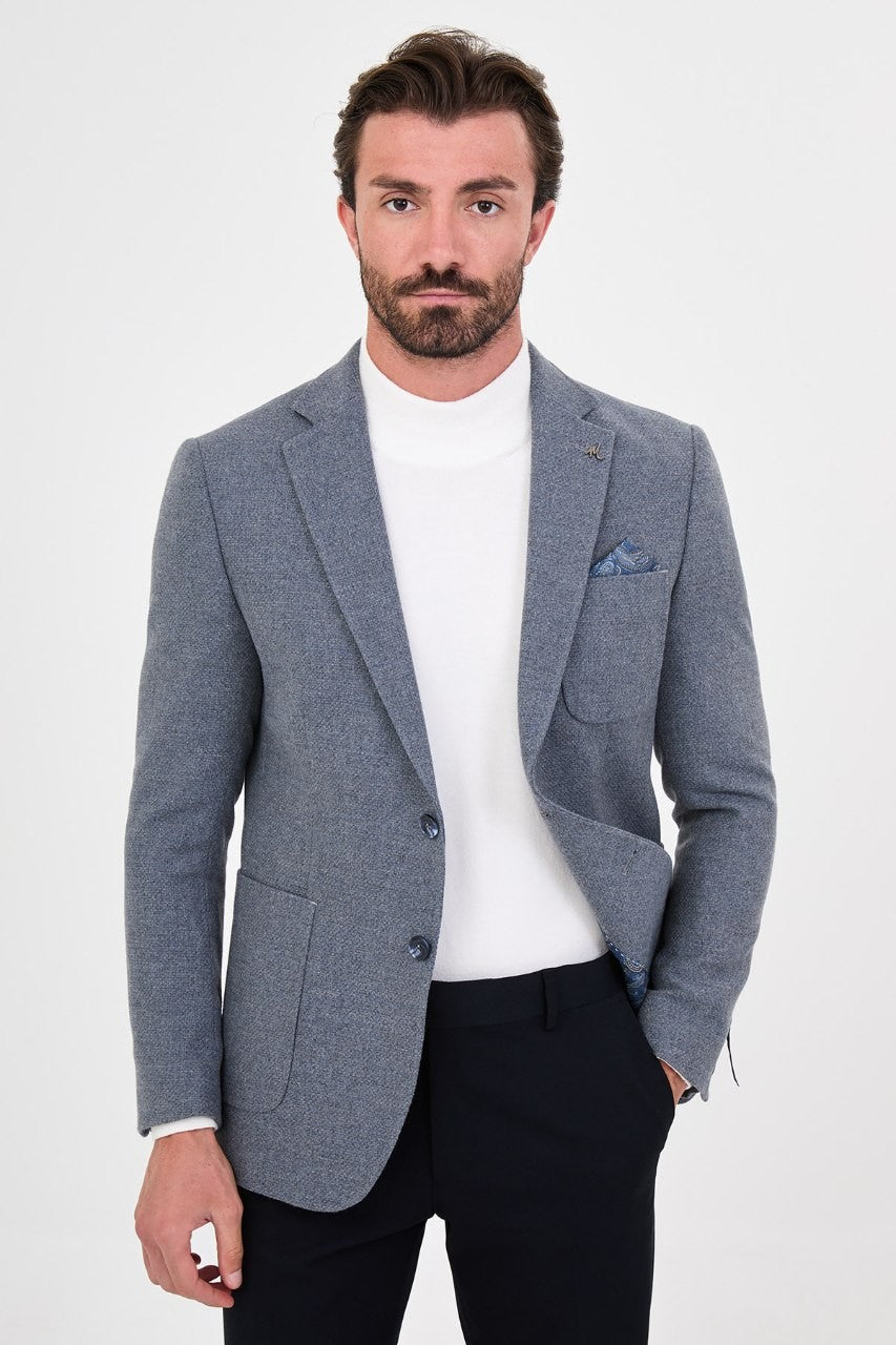 Men’s slate blue blazer, front view