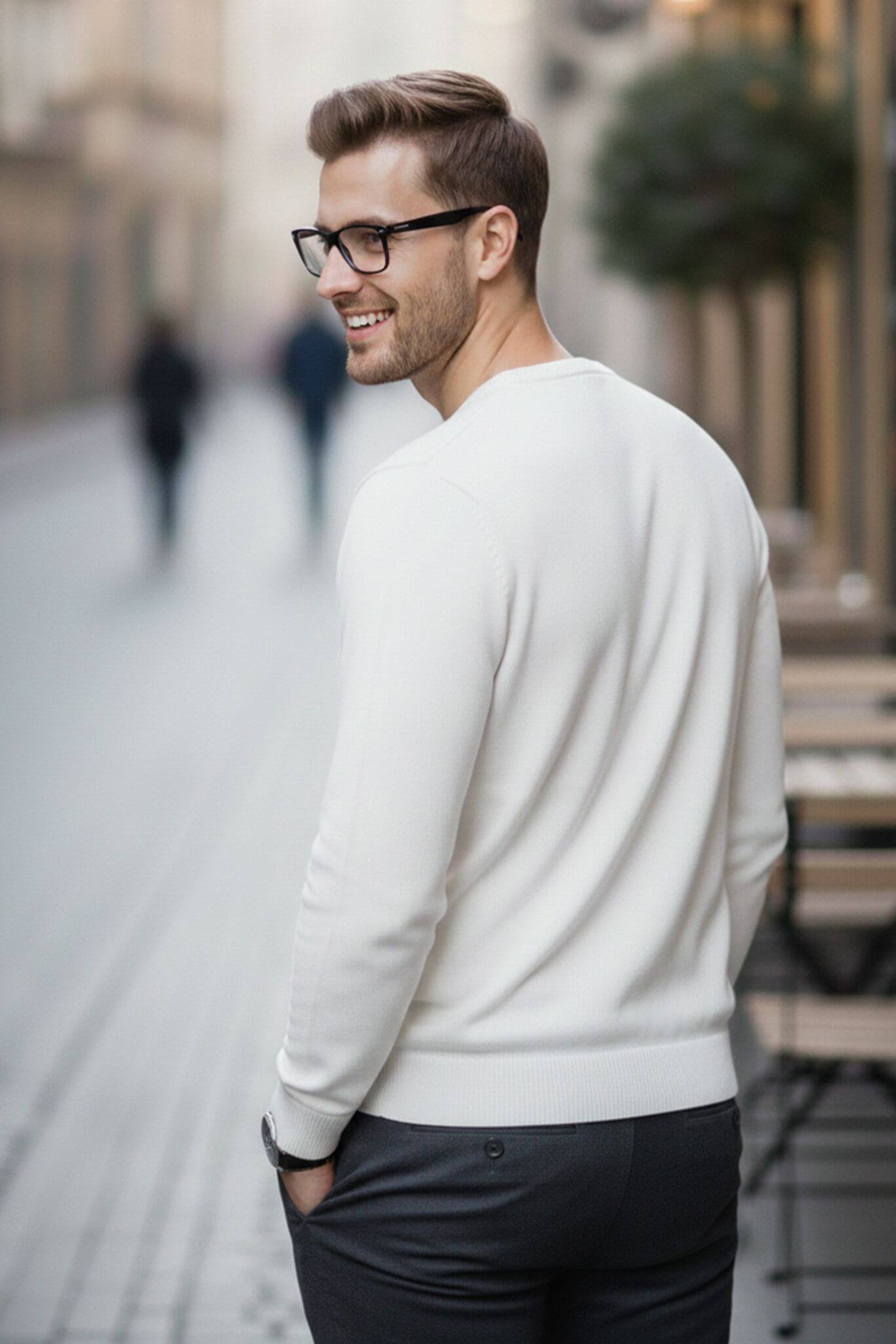 Men's Slim - fit Classic Crew Neck Sweater in White - SUITHARBOR