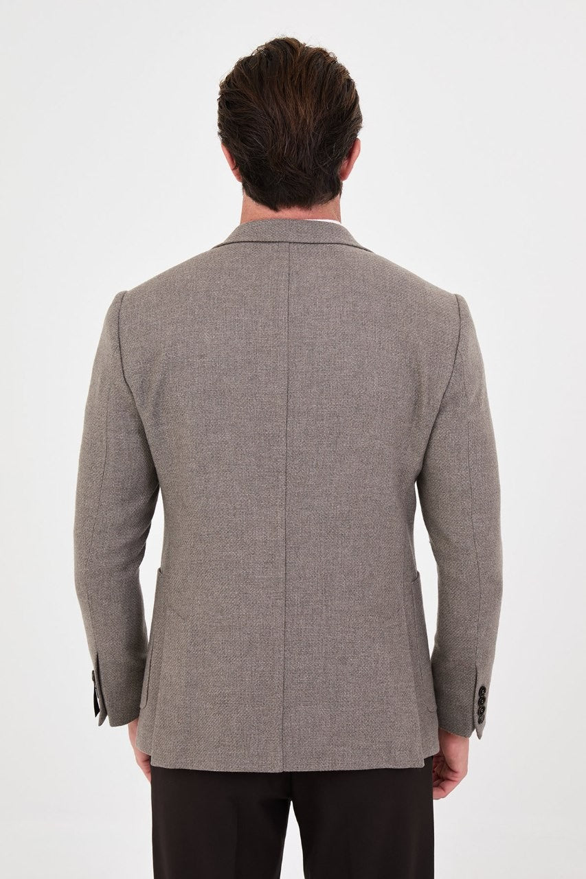 Back view of men’s taupe blazer
