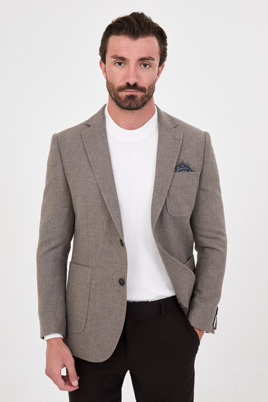 Men’s taupe blazer, front view