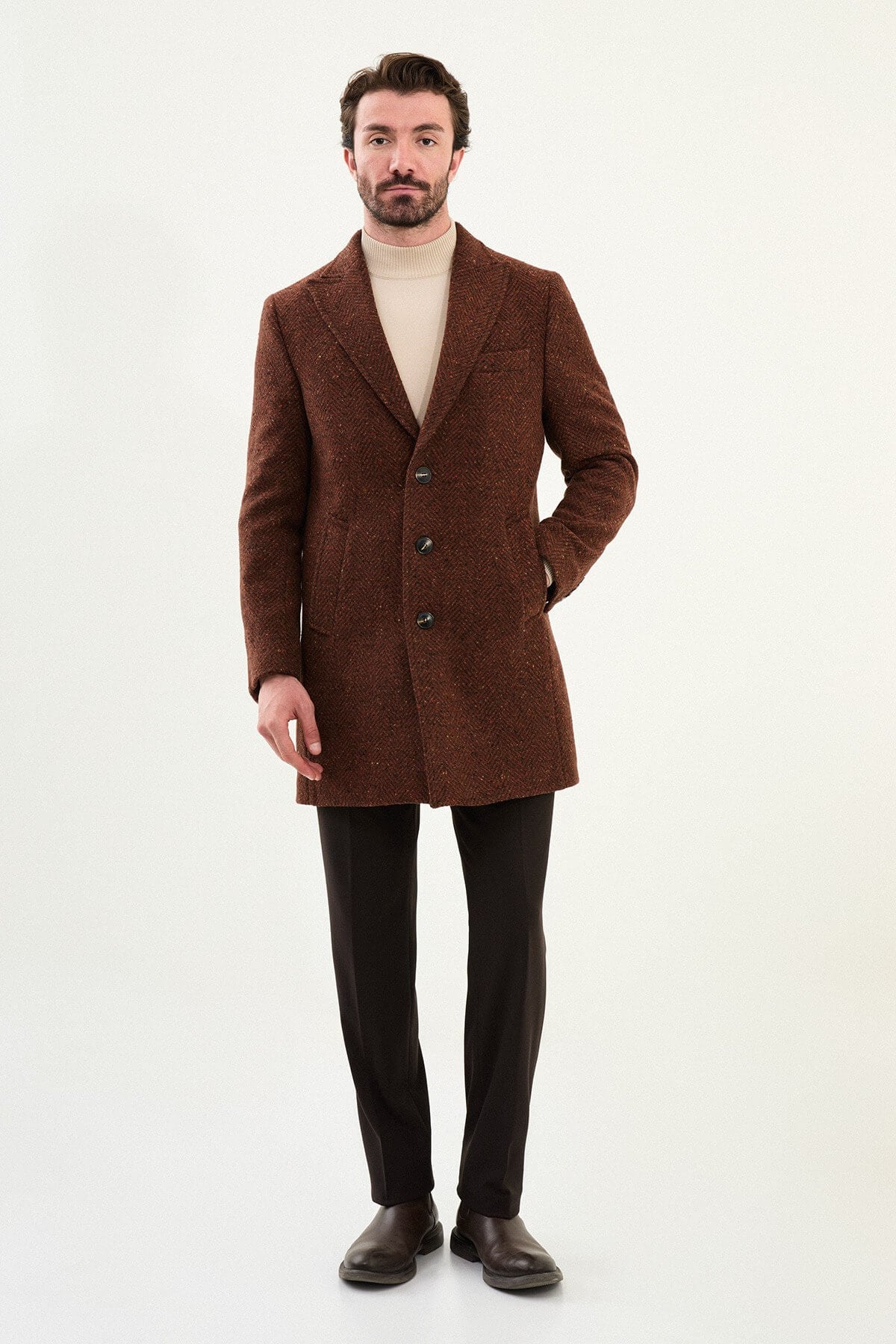 Men’s Tile Brown Heritage Wool Overcoat - SUITHARBOR