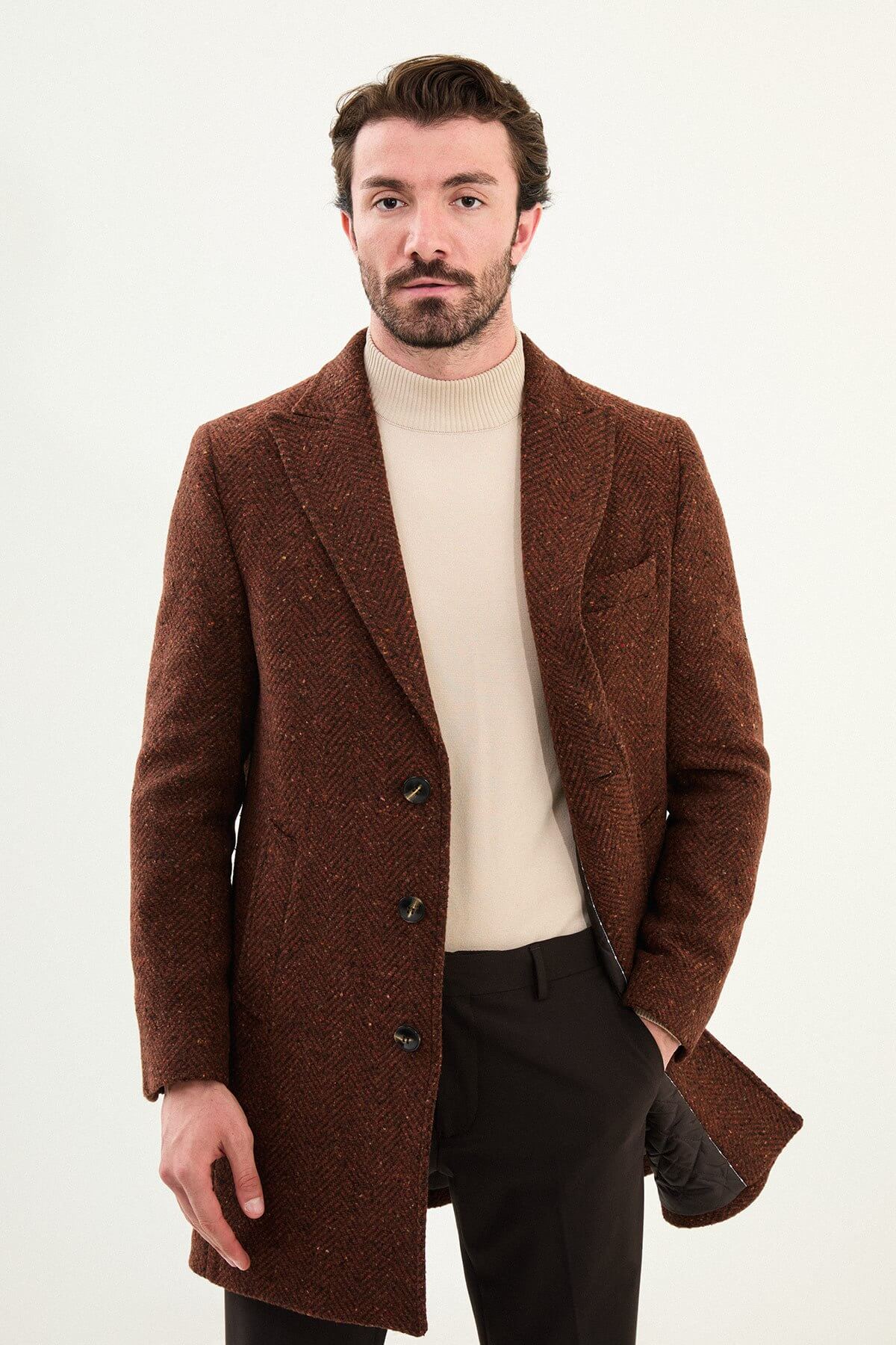 Men’s Tile Brown Heritage Wool Overcoat - SUITHARBOR