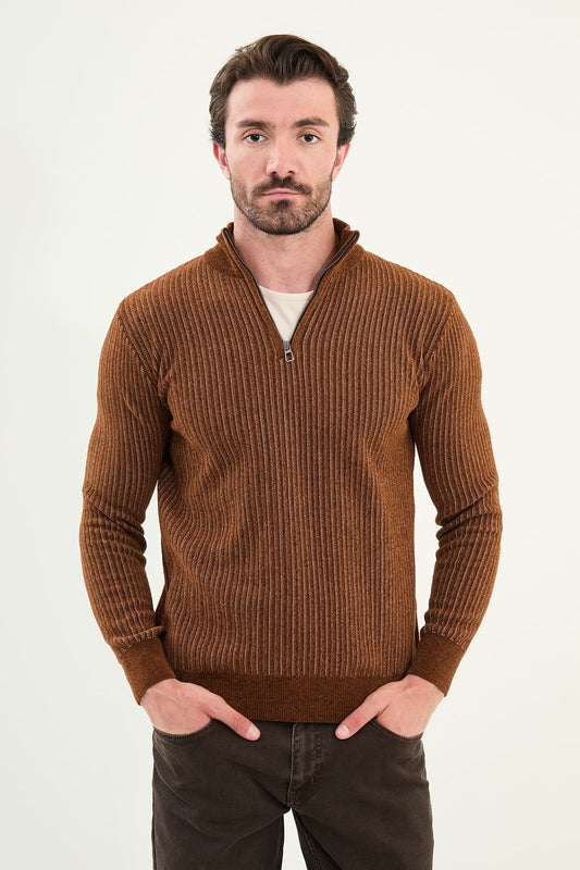 Men’s Tile Ribbed Half - Zip Knitwear Sweater - SUITHARBOR