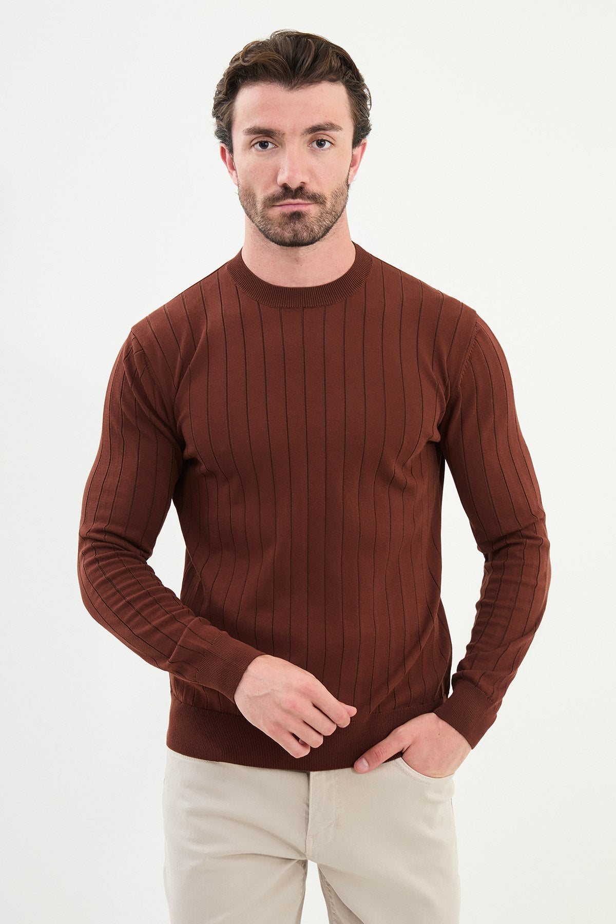 Men’s Tile Ribbed Slim Fit Knitwear Mockup Sweater - SUITHARBOR