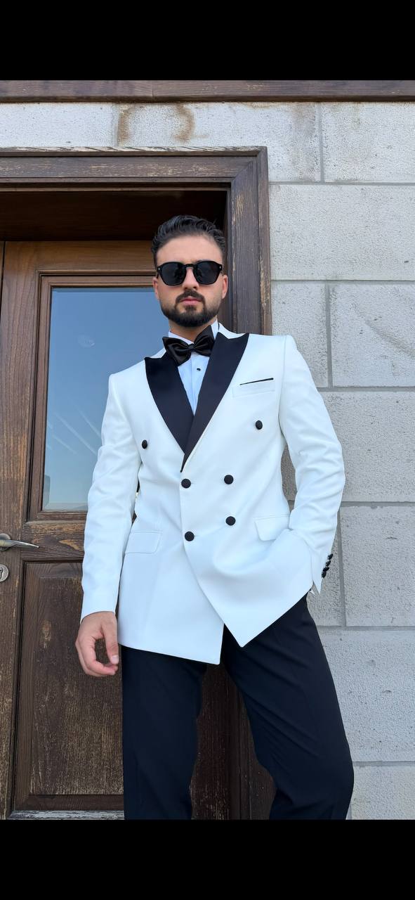Men's white and black formal tuxedo tailored fit view