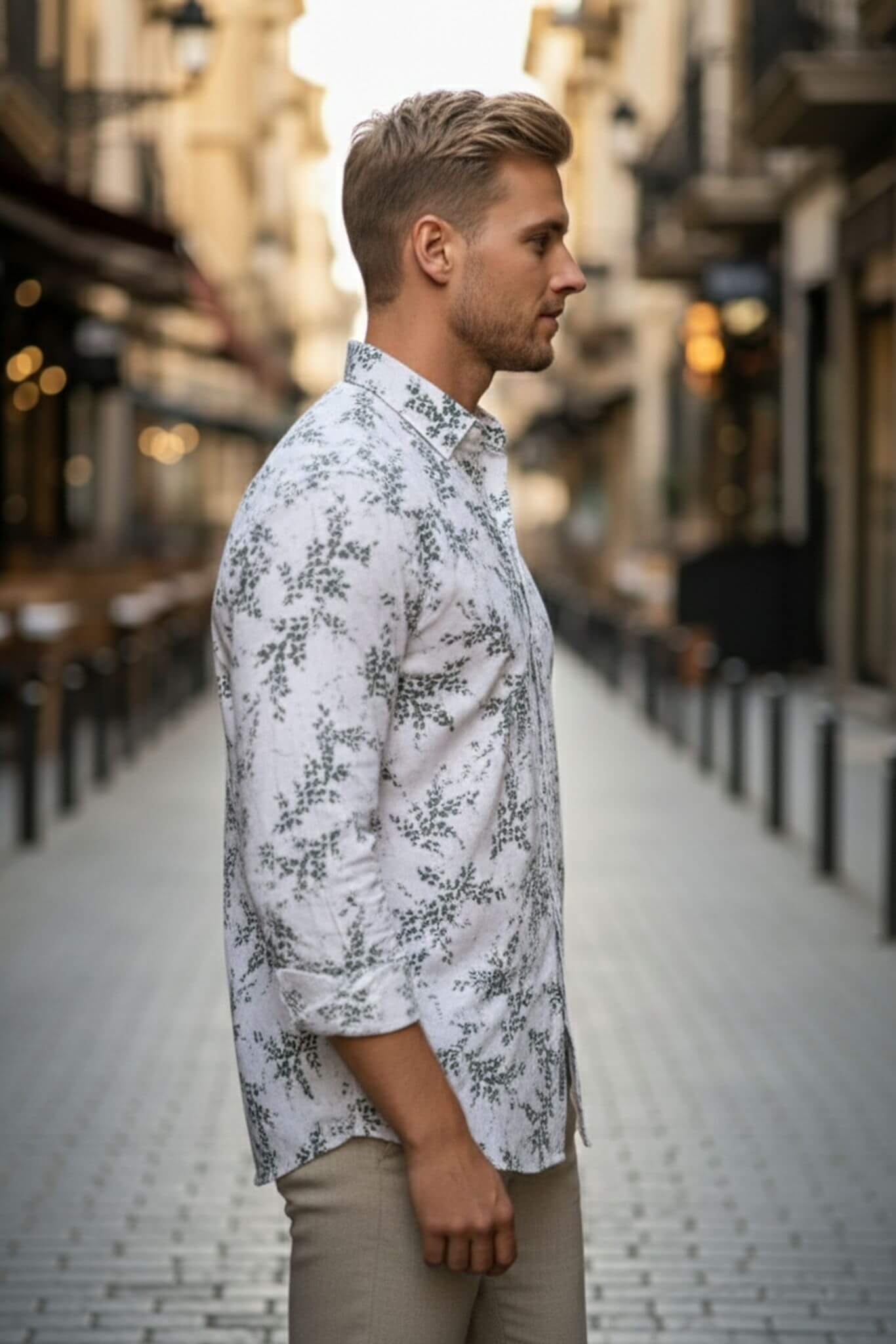 Men's White Botanical Print Cotton Shirt - SUITHARBOR
