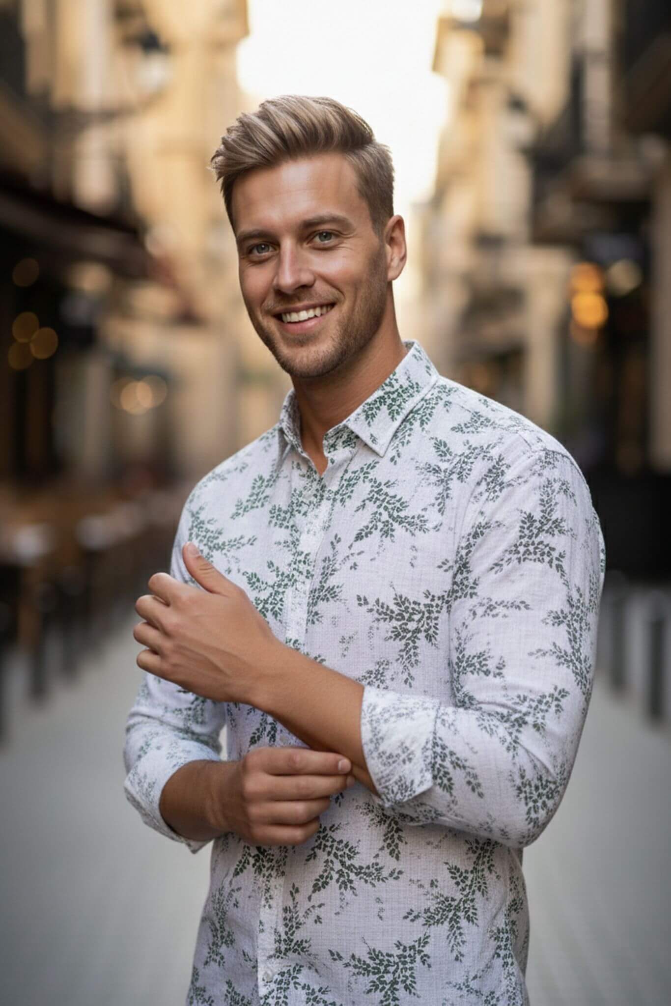 Men's White Botanical Print Cotton Shirt - SUITHARBOR