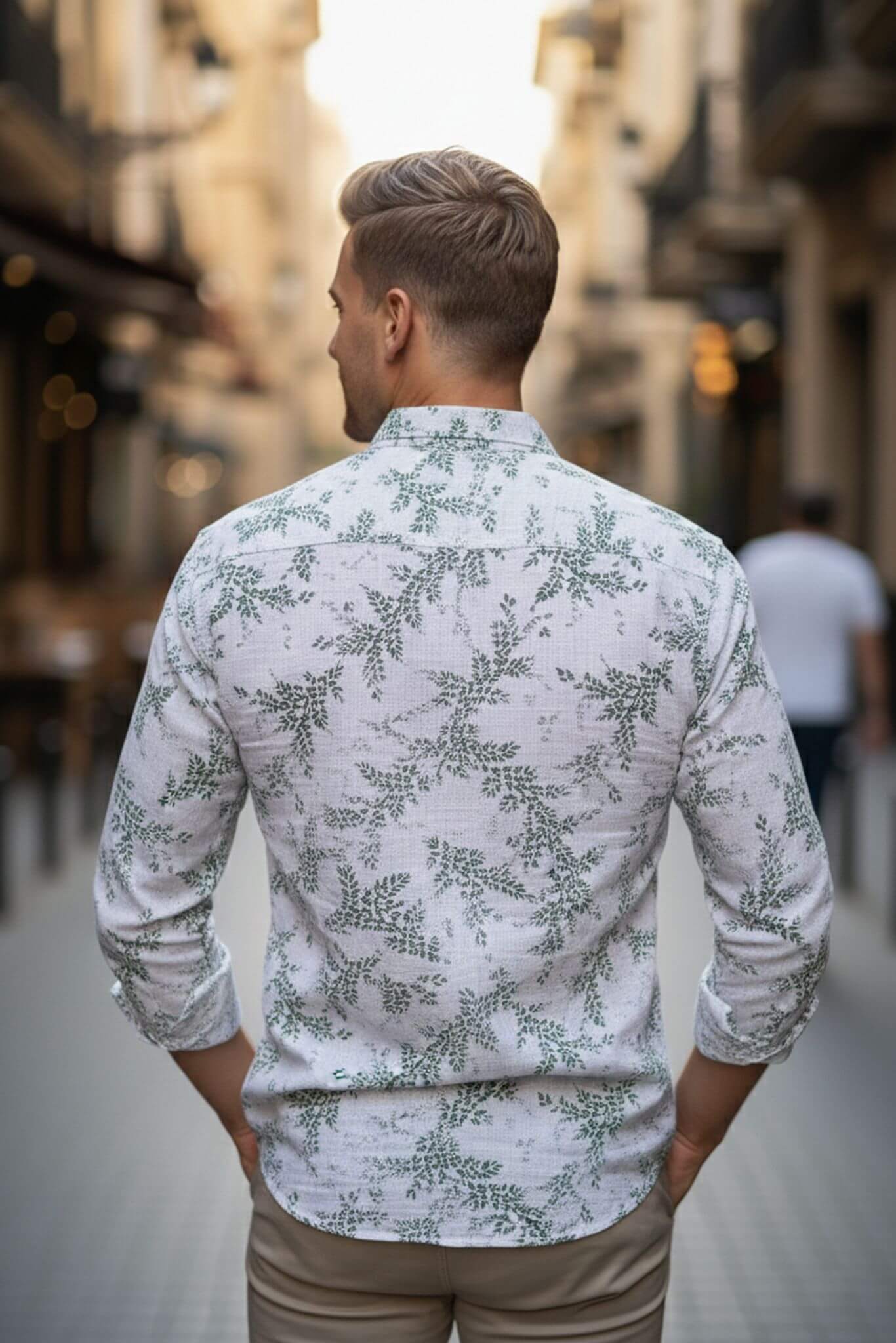 Men's White Botanical Print Cotton Shirt - SUITHARBOR