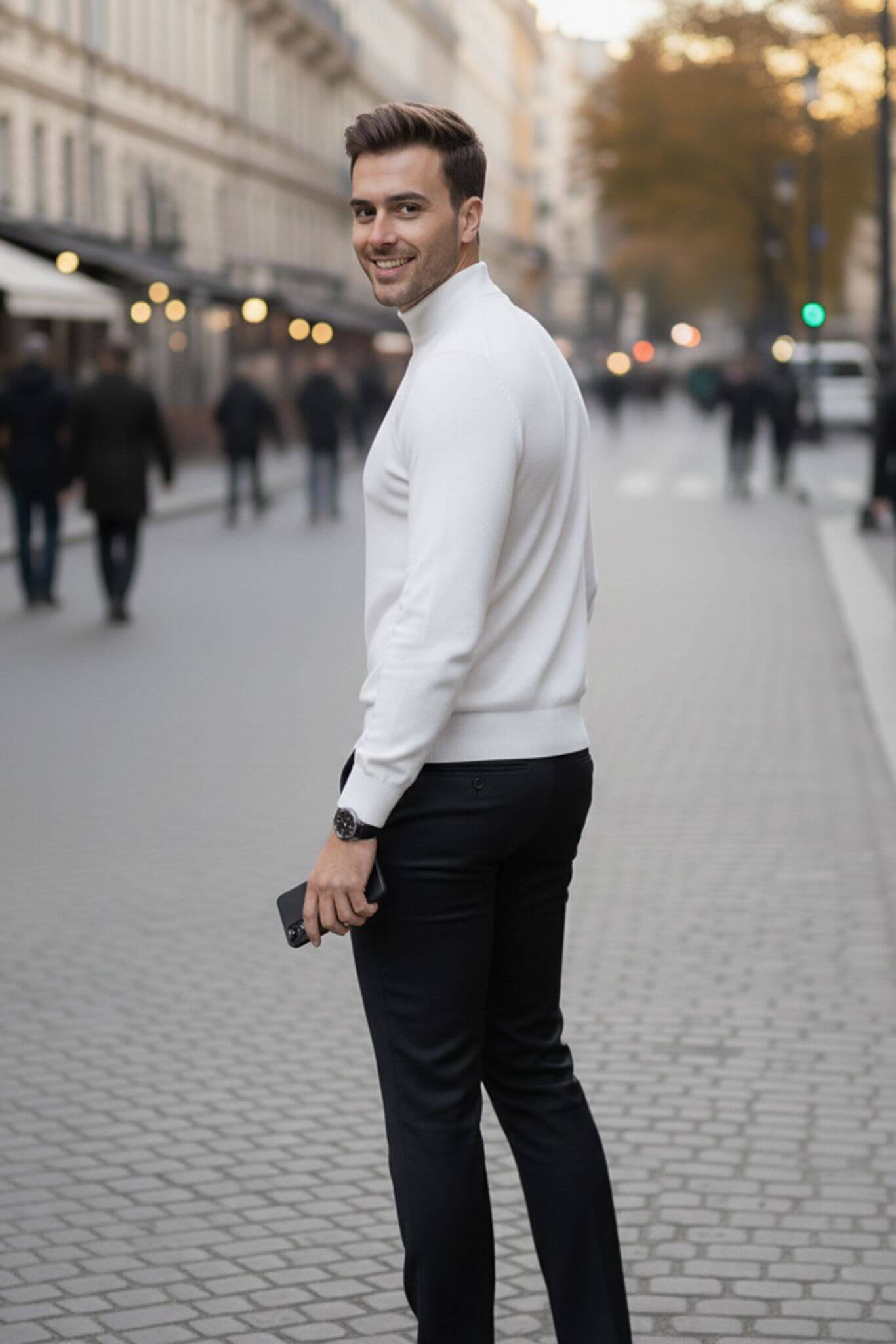 Men's White Cotton Blend Mock Neck Sweater - SUITHARBOR
