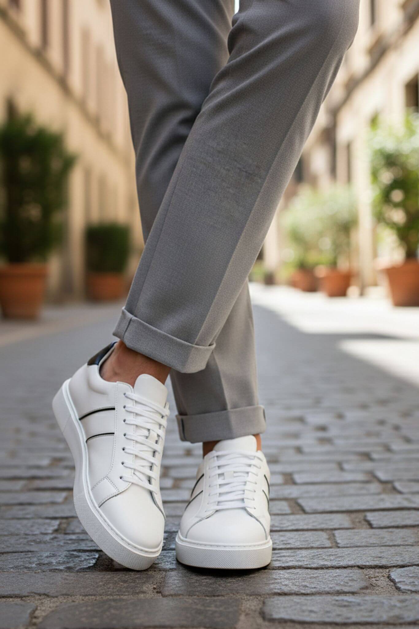 Men's White Leather Calfskin Sneakers | Smart Casual - SUITHARBOR