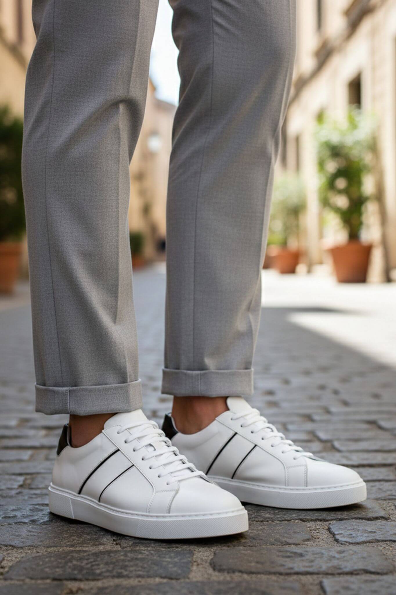 Men's White Leather Calfskin Sneakers | Smart Casual - SUITHARBOR