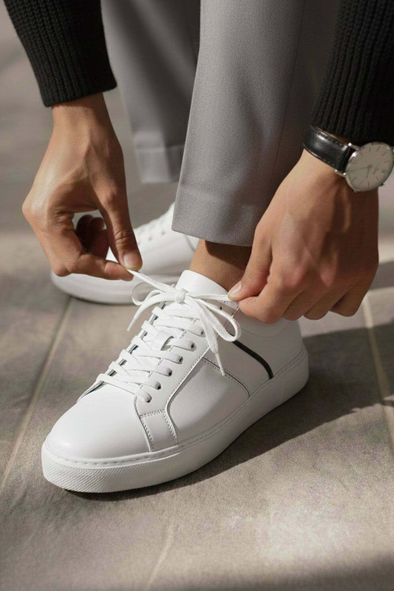 Men's White Leather Calfskin Sneakers | Smart Casual - SUITHARBOR
