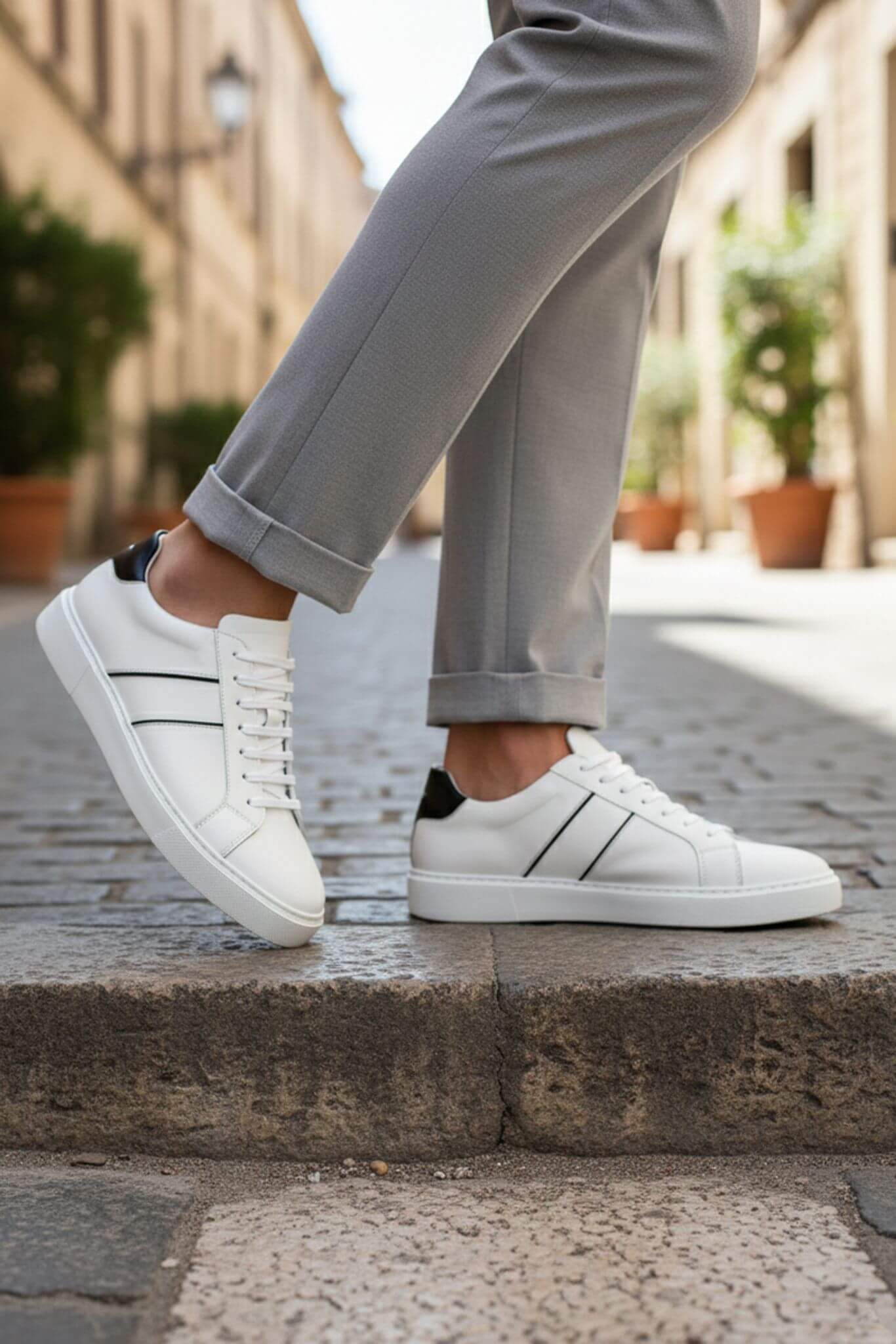 Men's White Leather Calfskin Sneakers | Smart Casual - SUITHARBOR