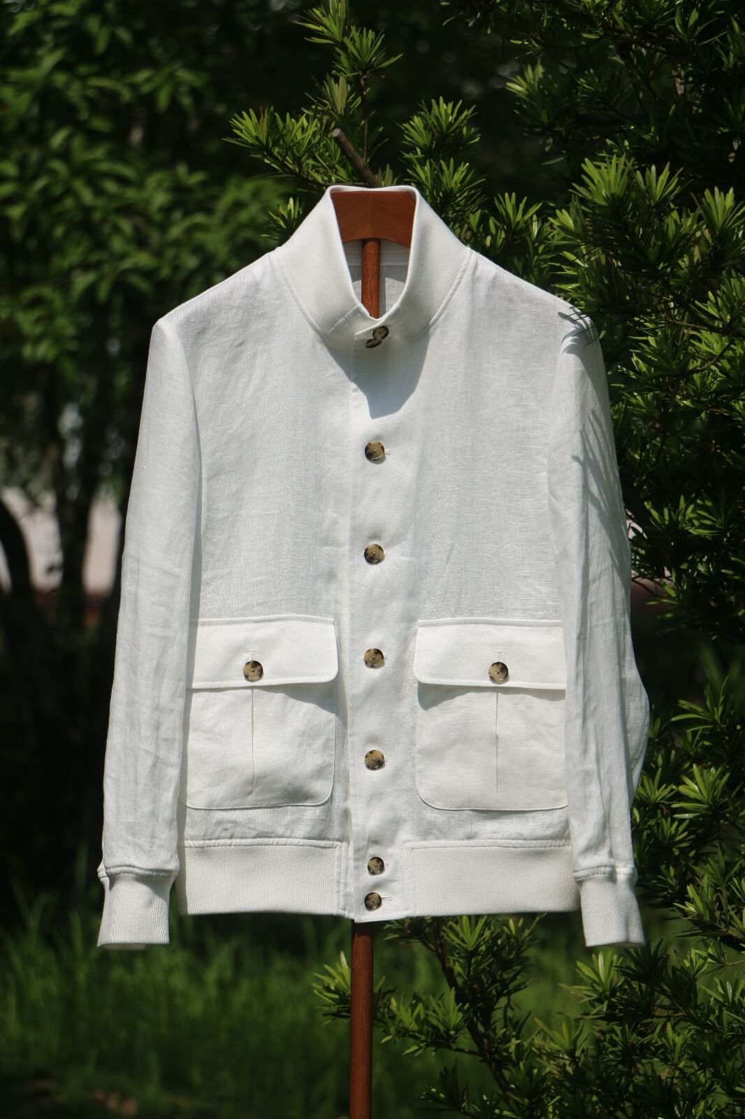 Men’s White Linen Utility Jacket - SUITHARBOR