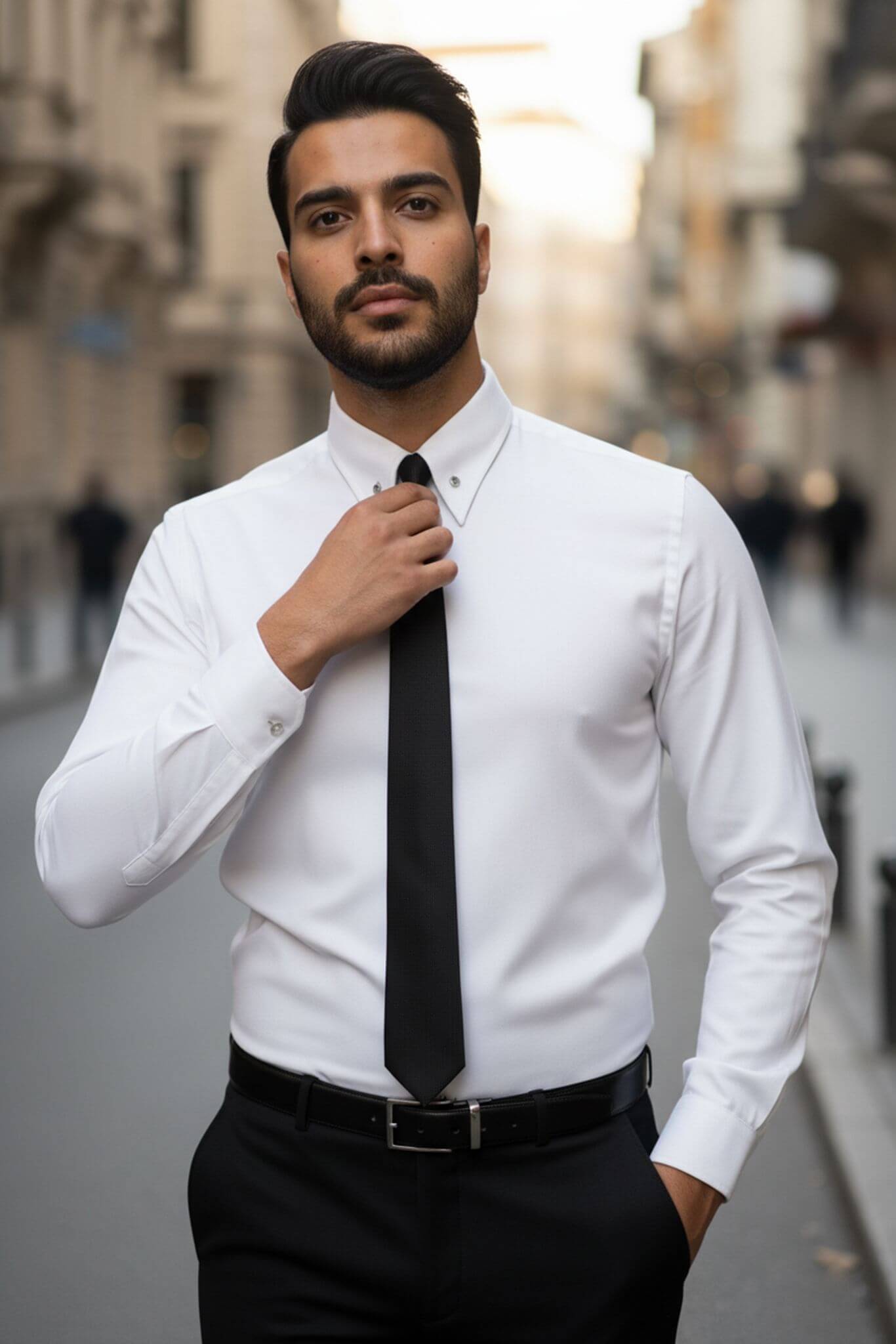 Men's White Pin Collar Dress Shirt - SUITHARBOR