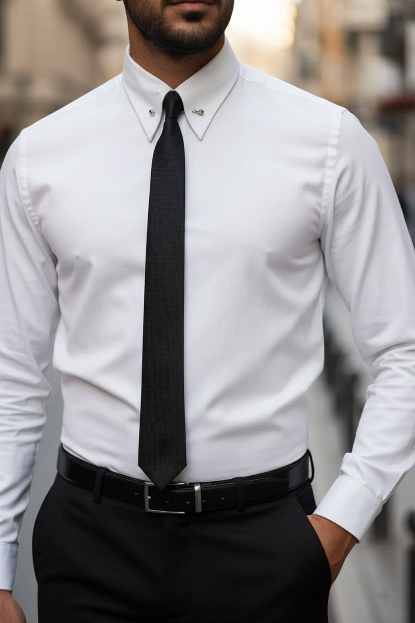 Men's White Pin Collar Dress Shirt - SUITHARBOR
